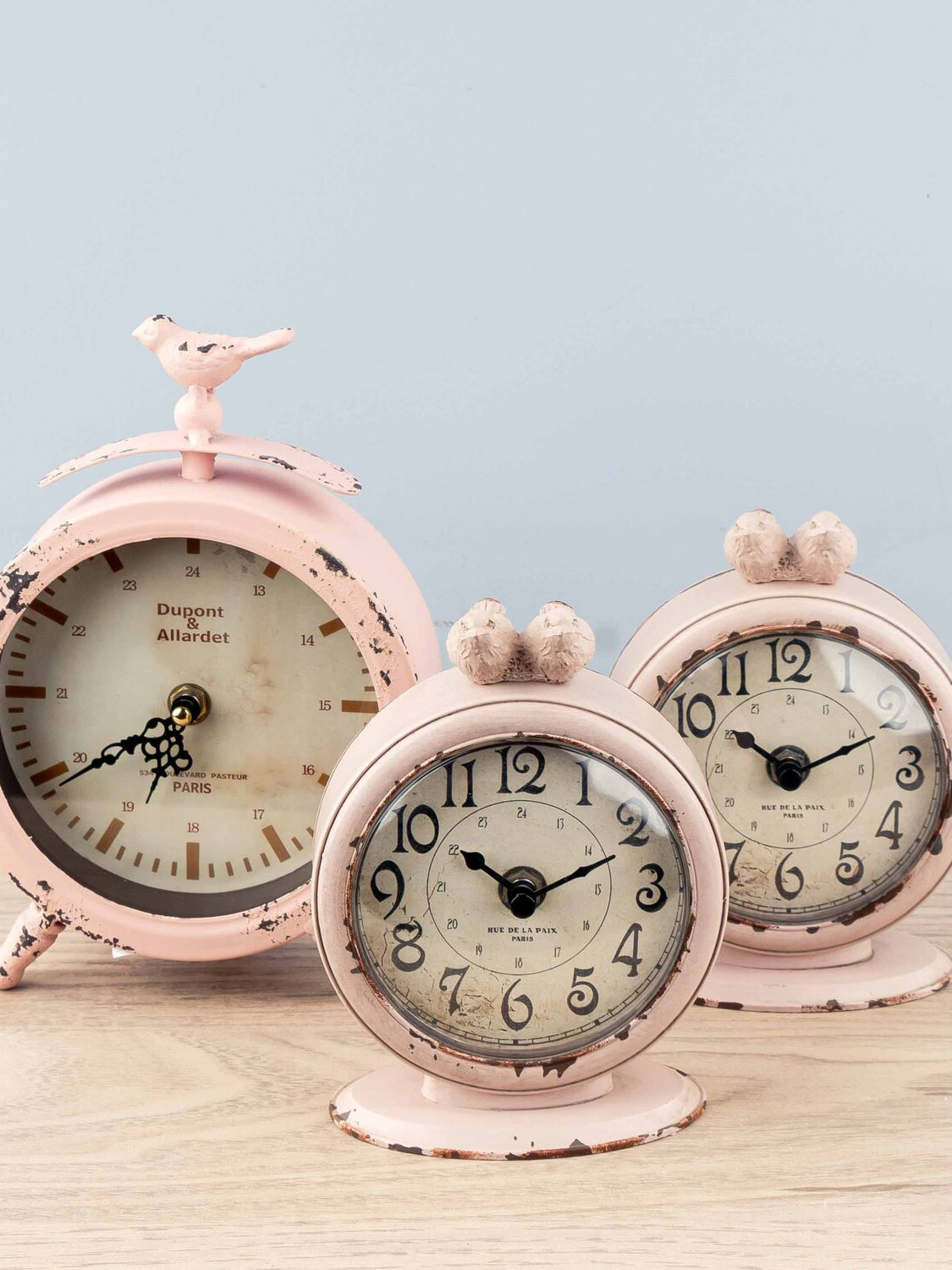 Metal & Glass Table Clock w/ Bird, Pink