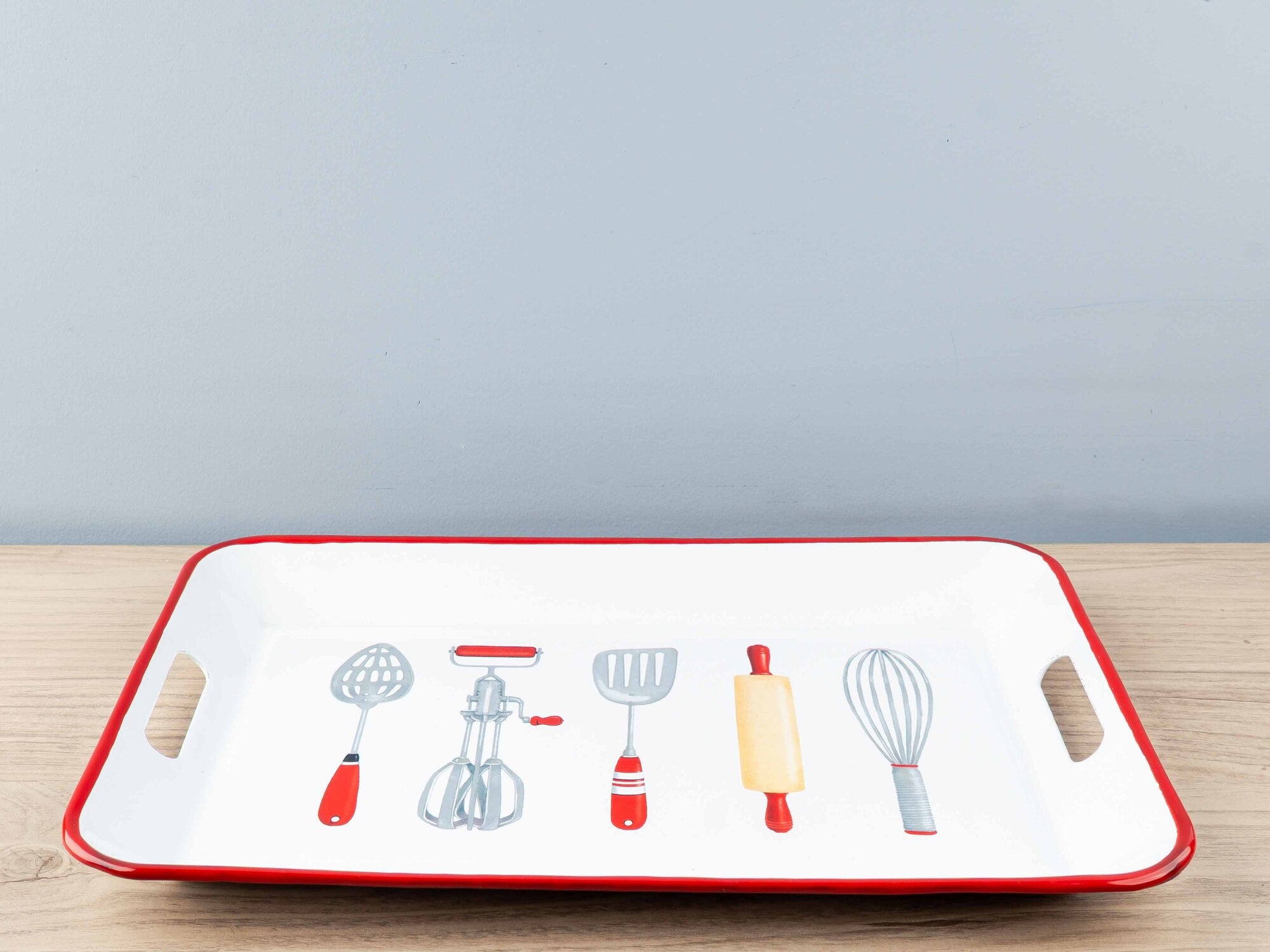 Mary Enameled Tray w/ Utensils & Handles (c)