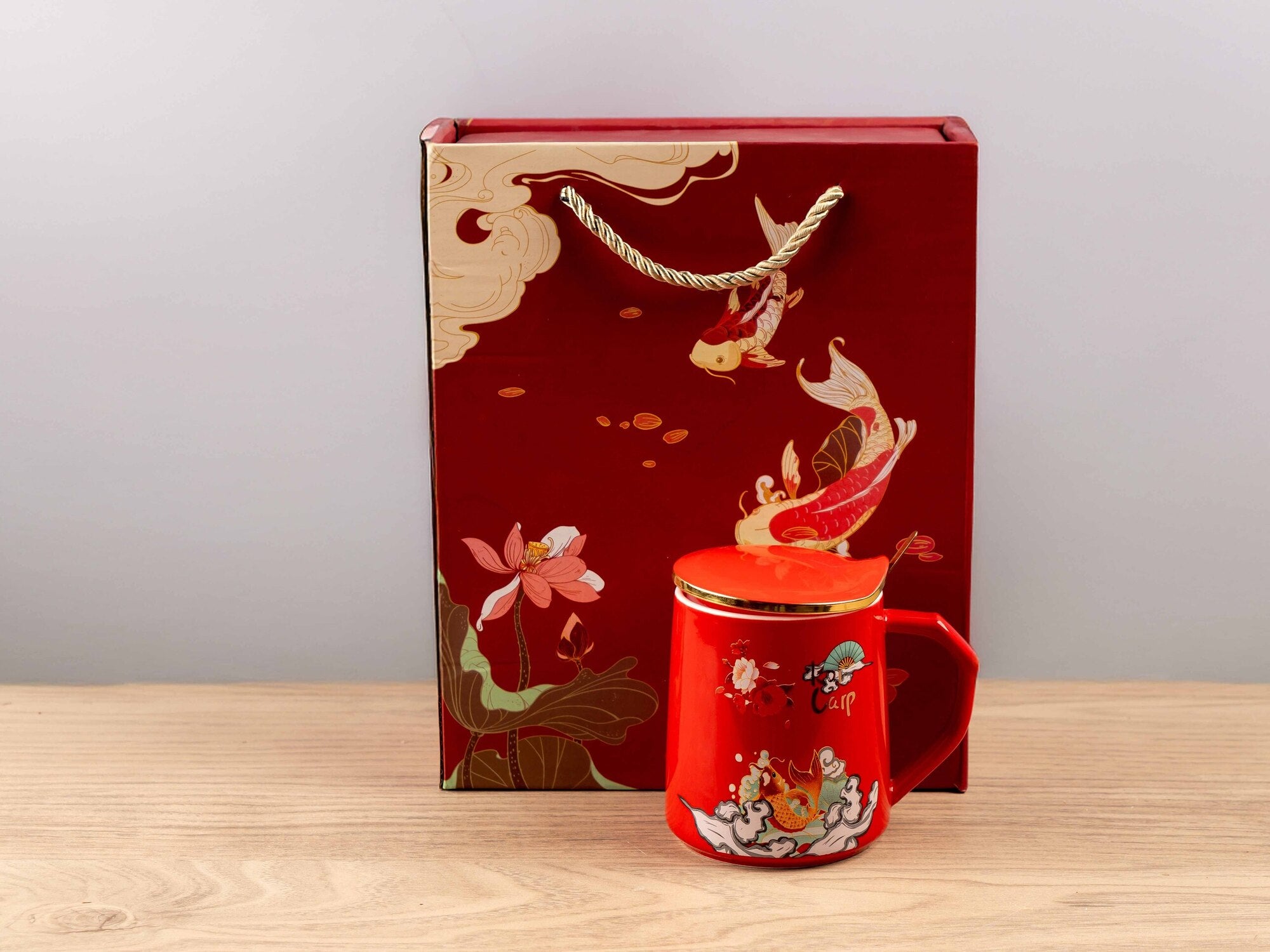 Ceramic Mug w/ Lid & Spoon in Color Box, Set of 3