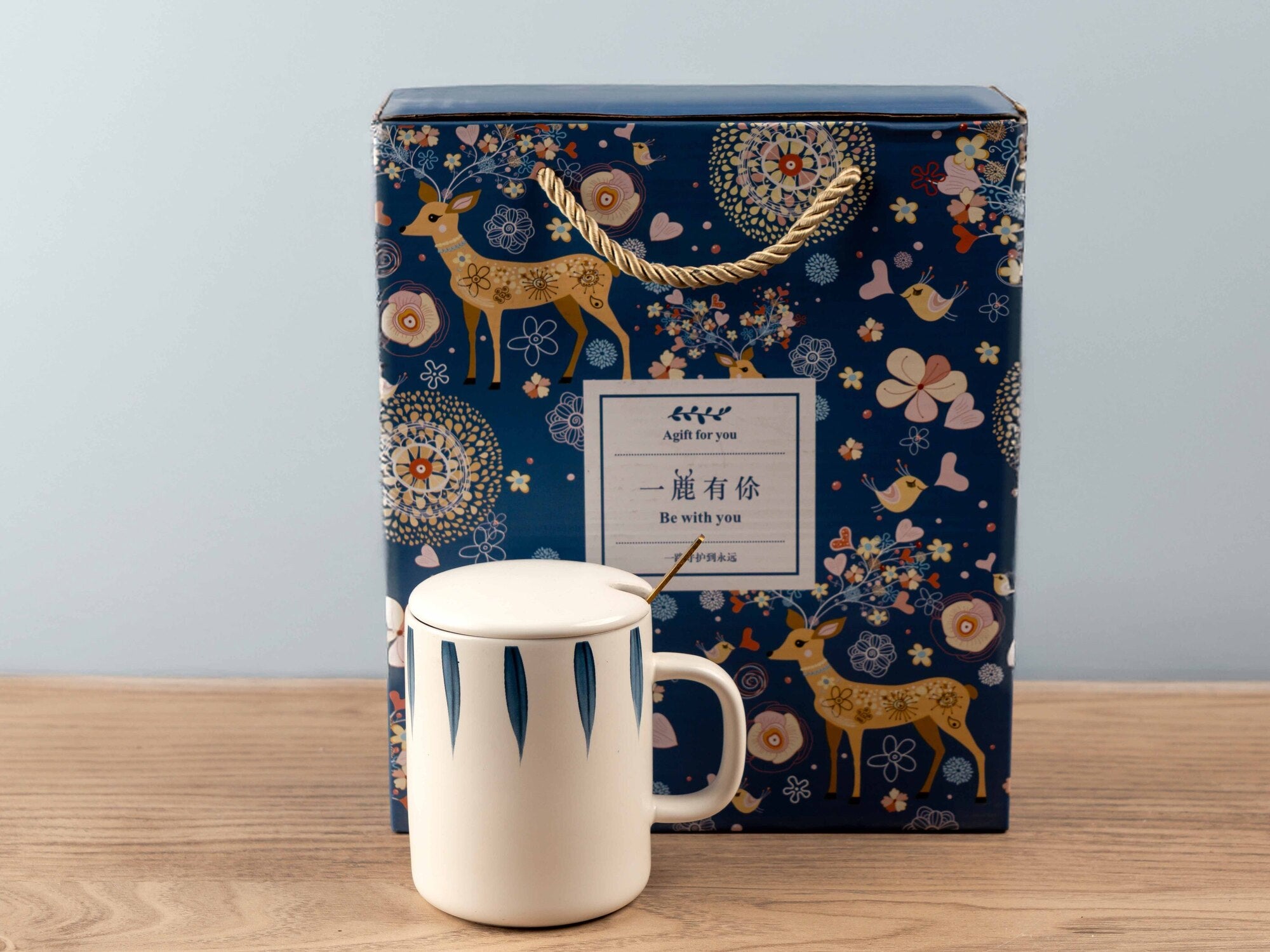 Ceramic Mug w/ Lid & Spoon in Color Box, Set of 3