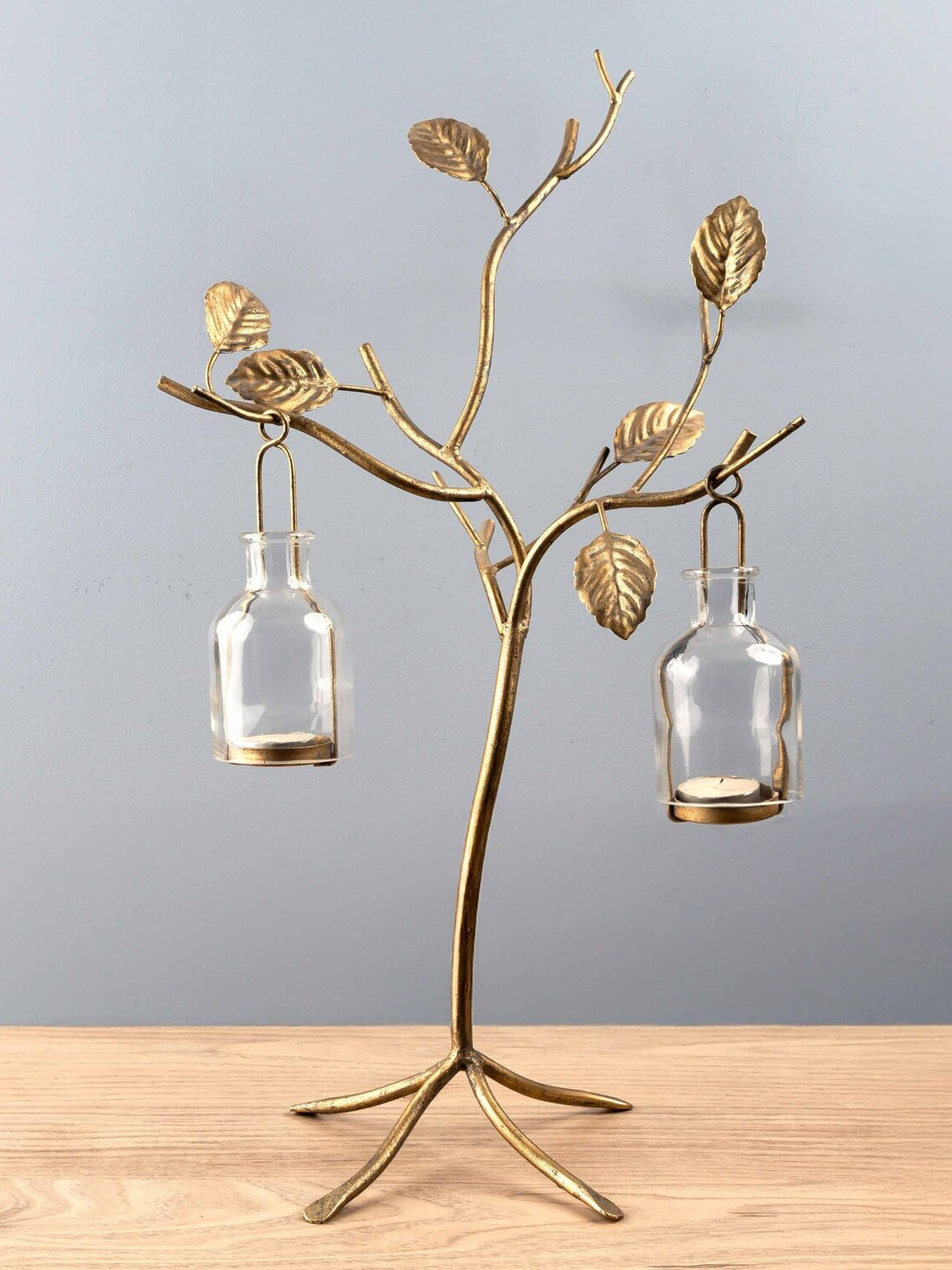 Metal & Glass Tree Tealight Holder, Holds 2 Tealights