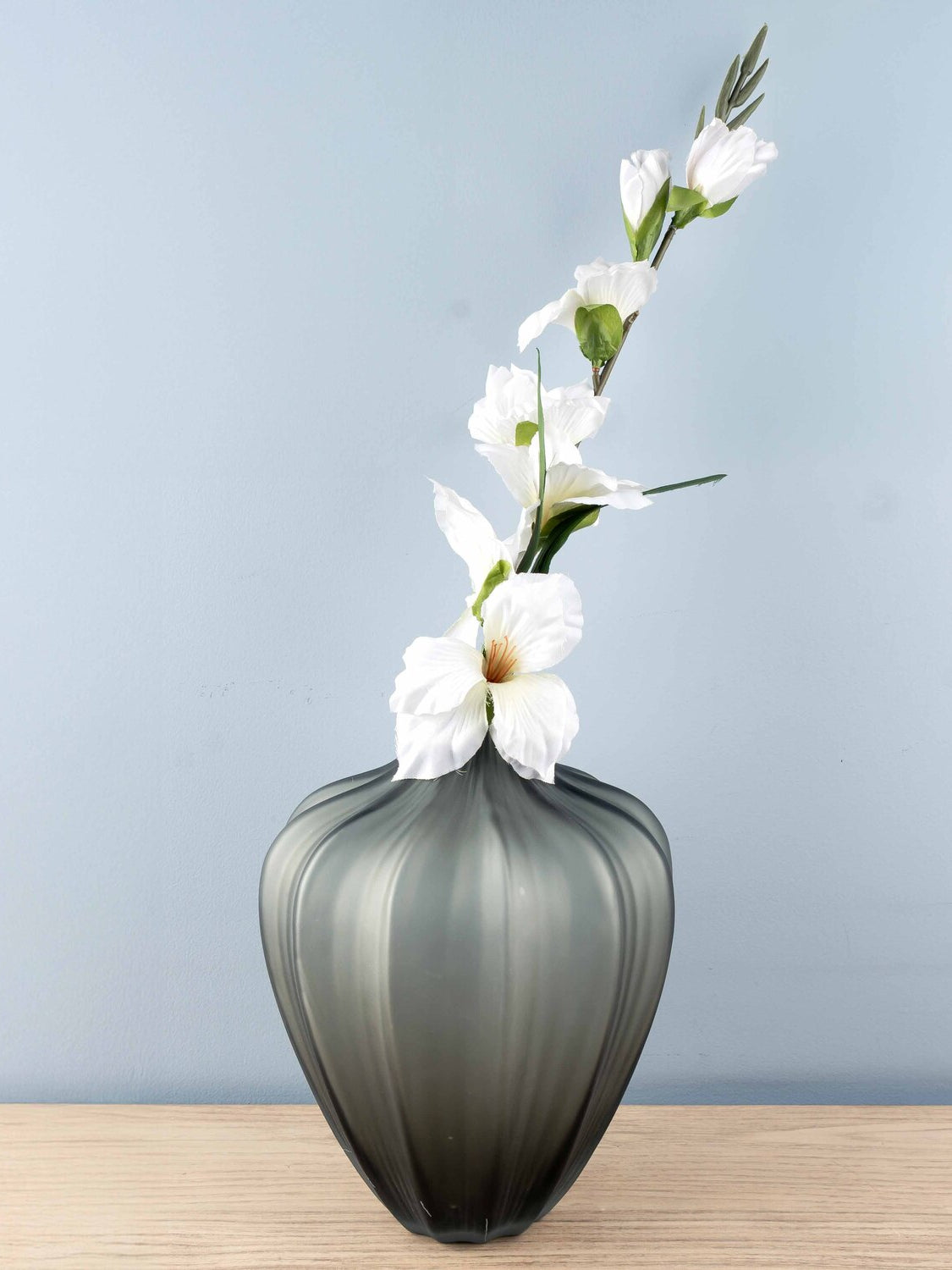 Carved Glass Vase, Grey, Small