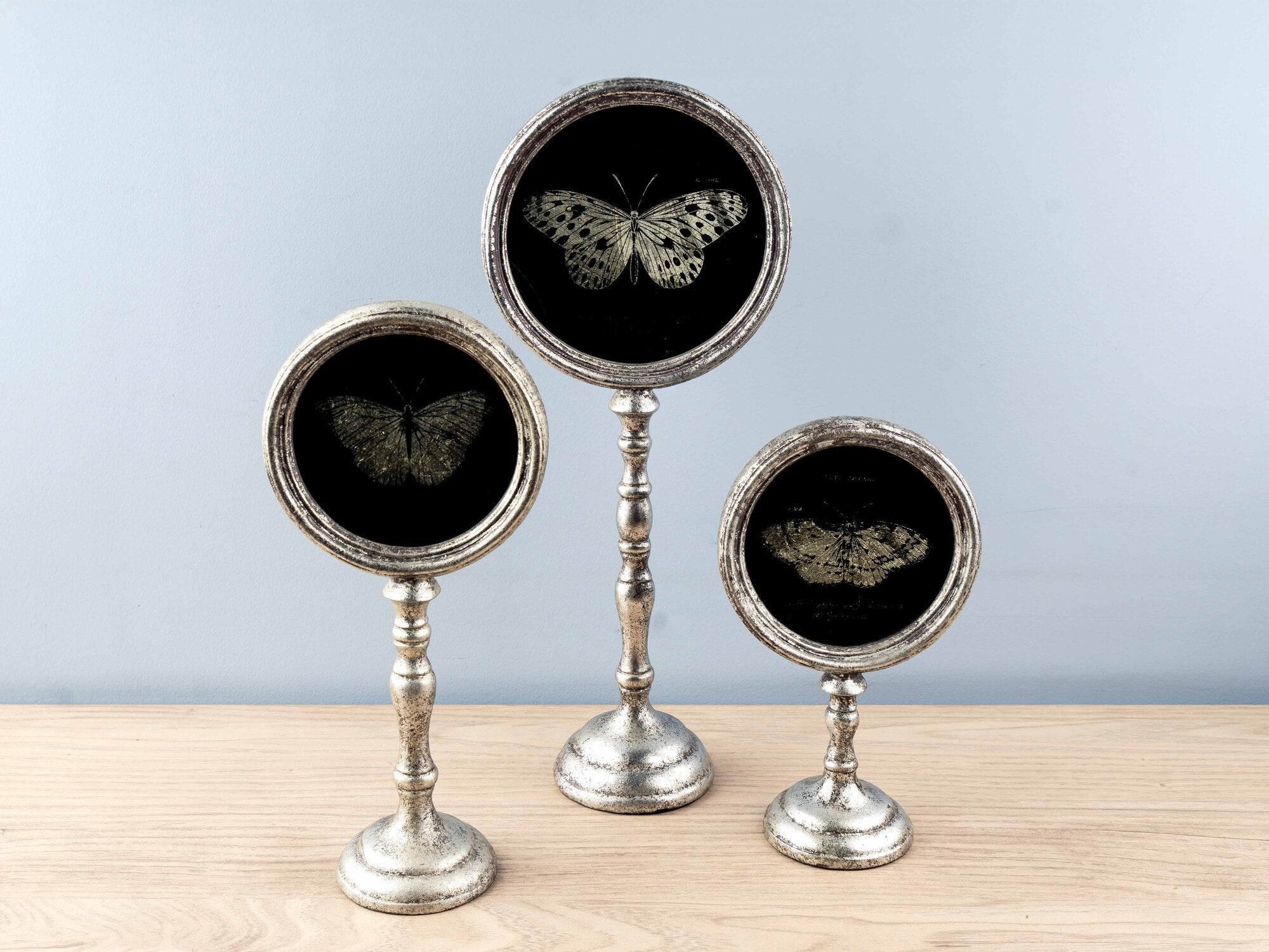 Resin & Glass Butterfly Decoration, Black & Gold, Set of 3