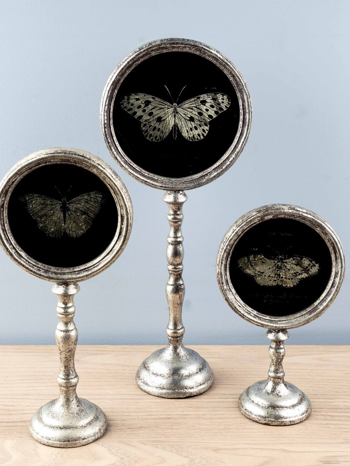 Resin & Glass Butterfly Decoration, Black & Gold, Set of 3