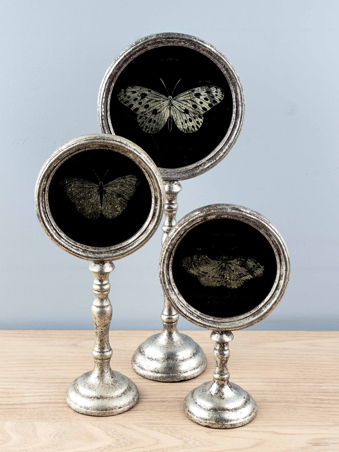 Resin & Glass Butterfly Decoration, Black & Gold, Set of 3