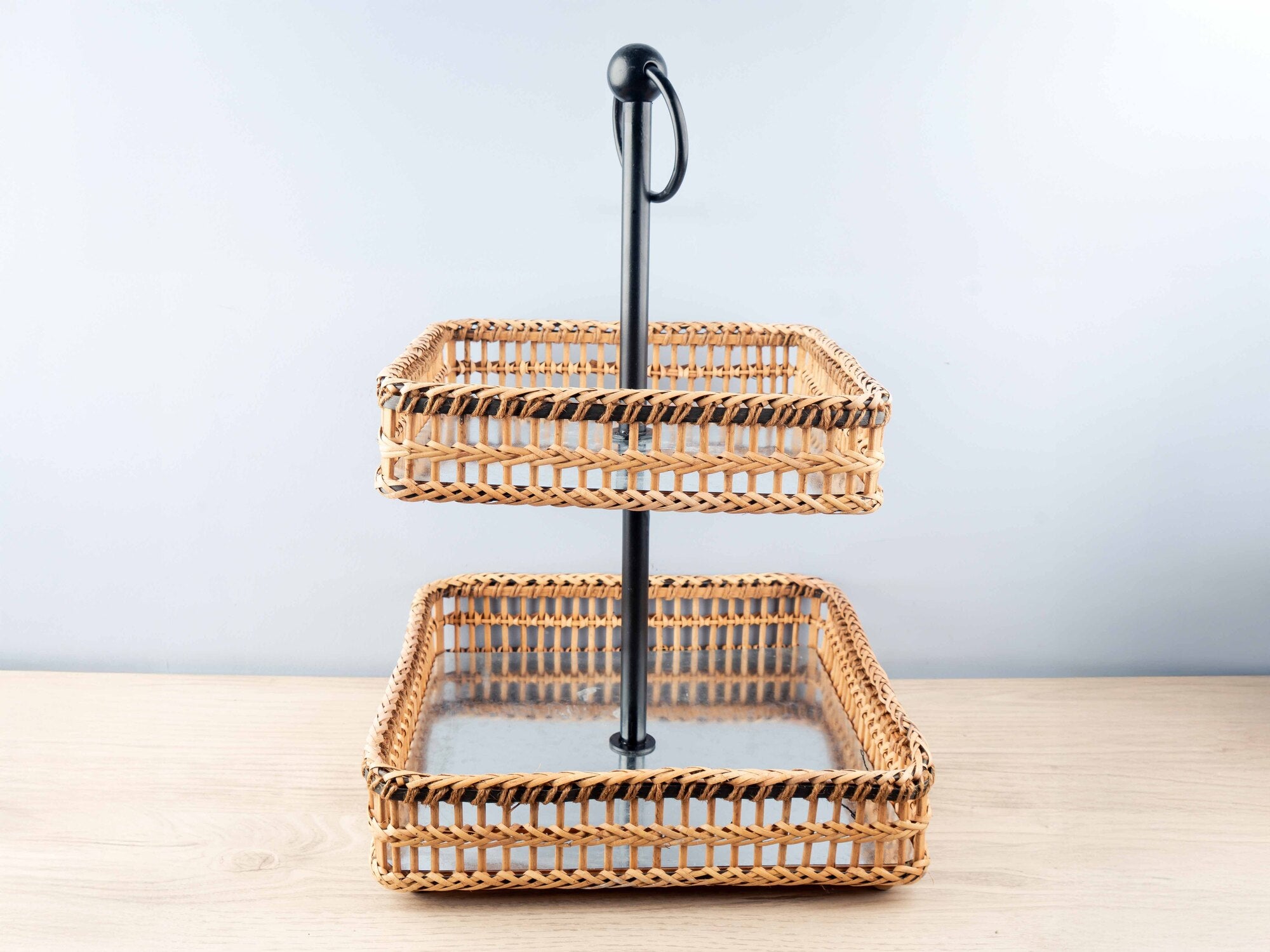 Square Metal & Bamboo 2-Tier Tray
