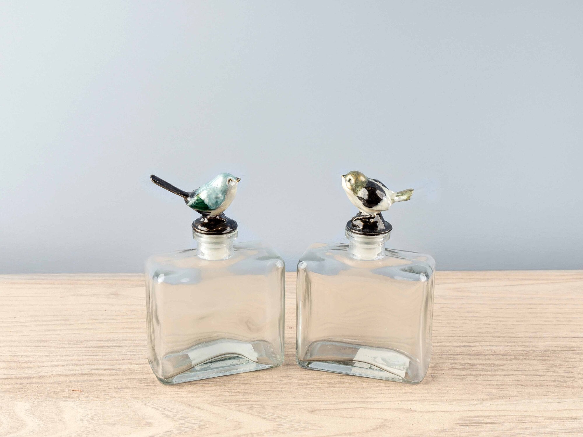 Glass Bottle w/ Pewter Bird Stopper, 4 Styles