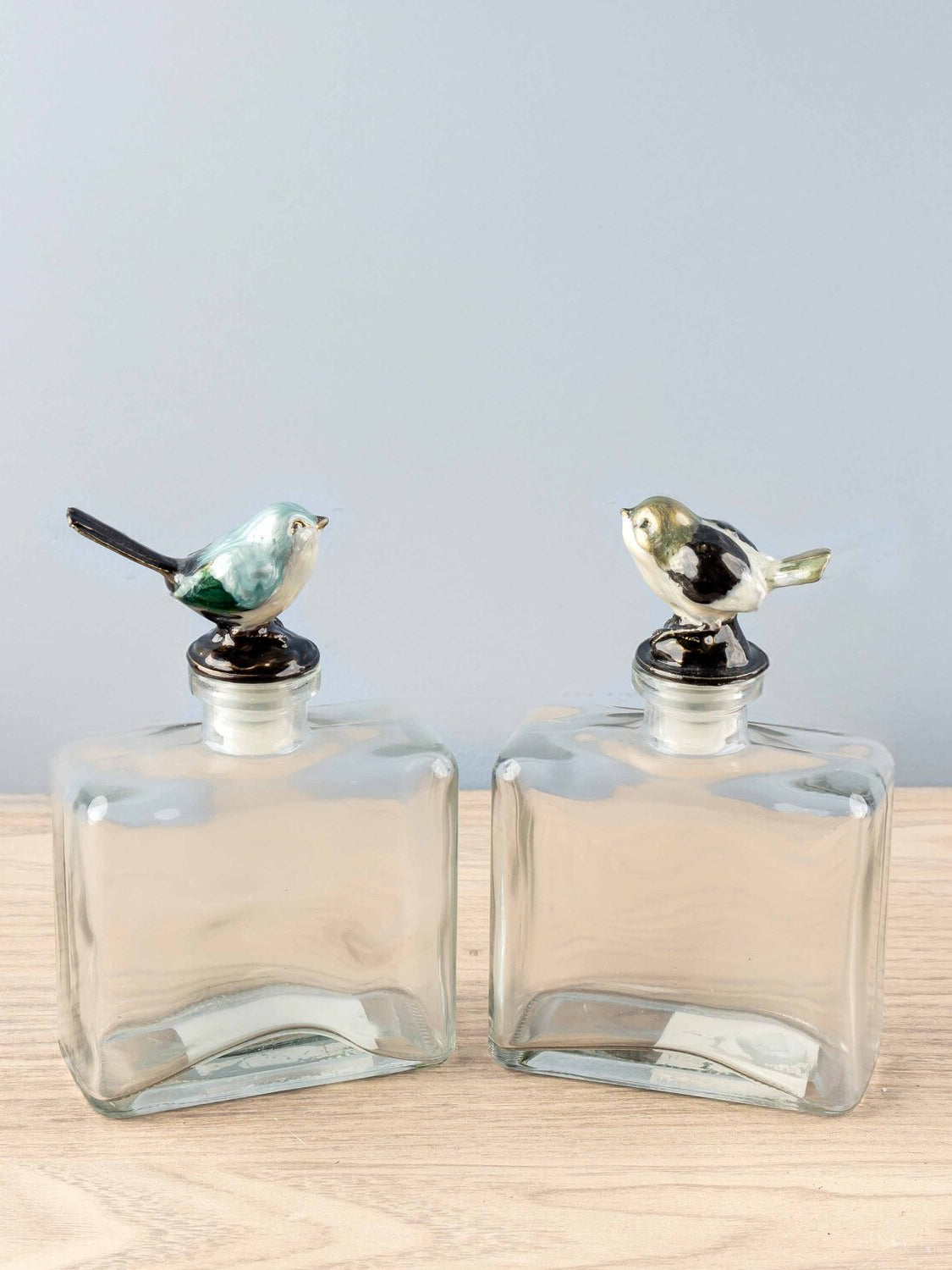 Glass Bottle w/ Pewter Bird Stopper, 4 Styles