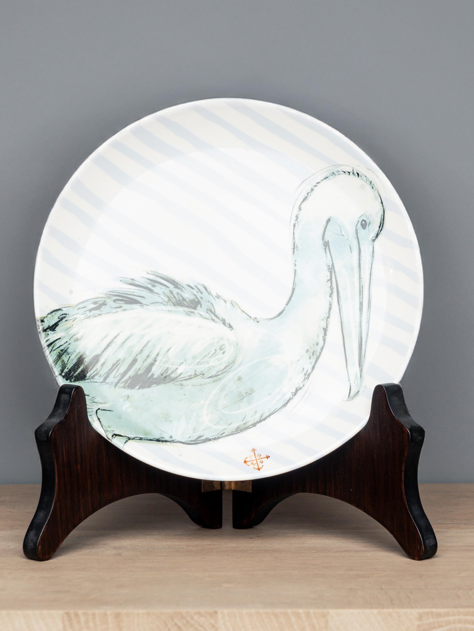 Chad Stoneware Plate W/ Nautical Design, With stand