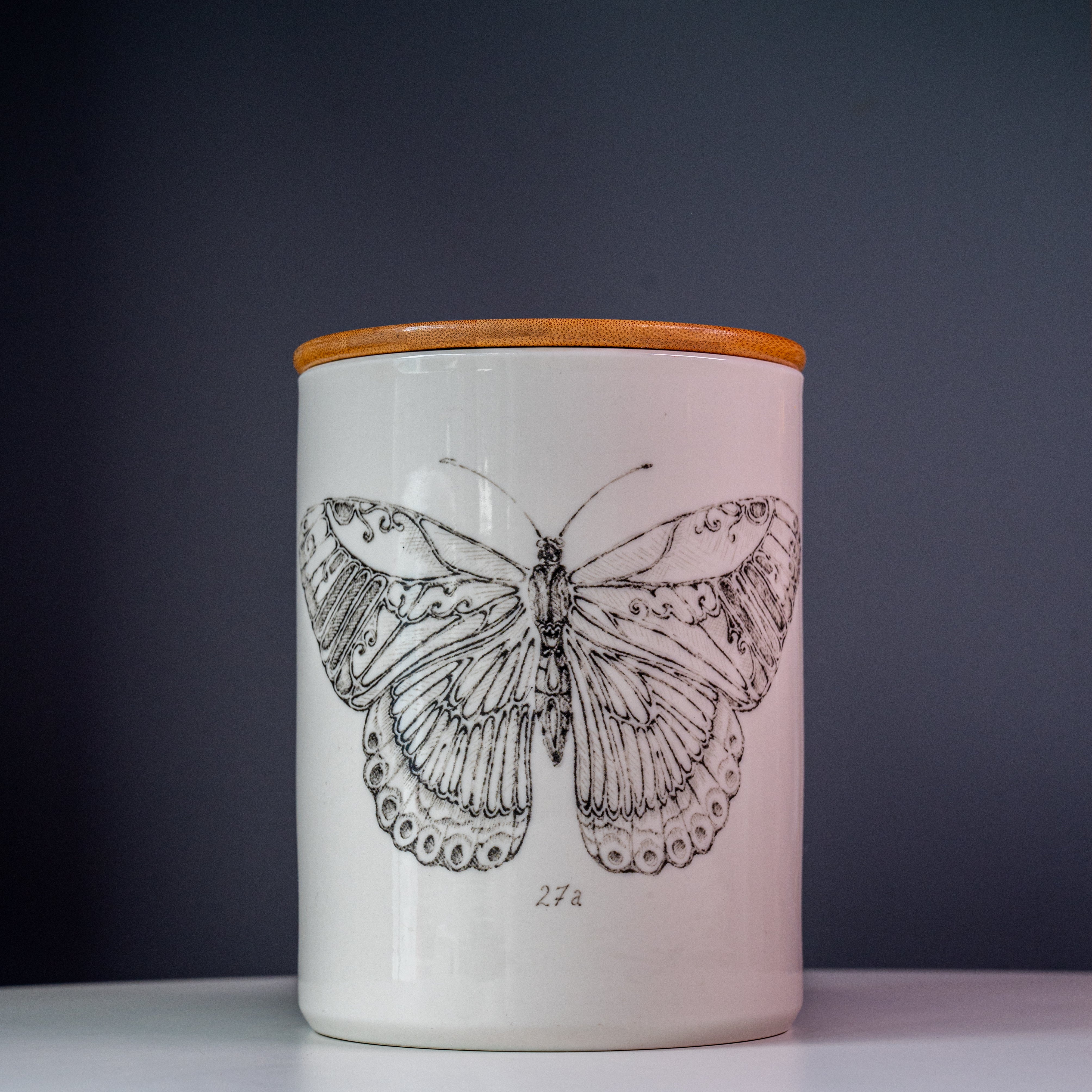 Daphne Stoneware Jar w/ Bamboo Lid & Butterfly