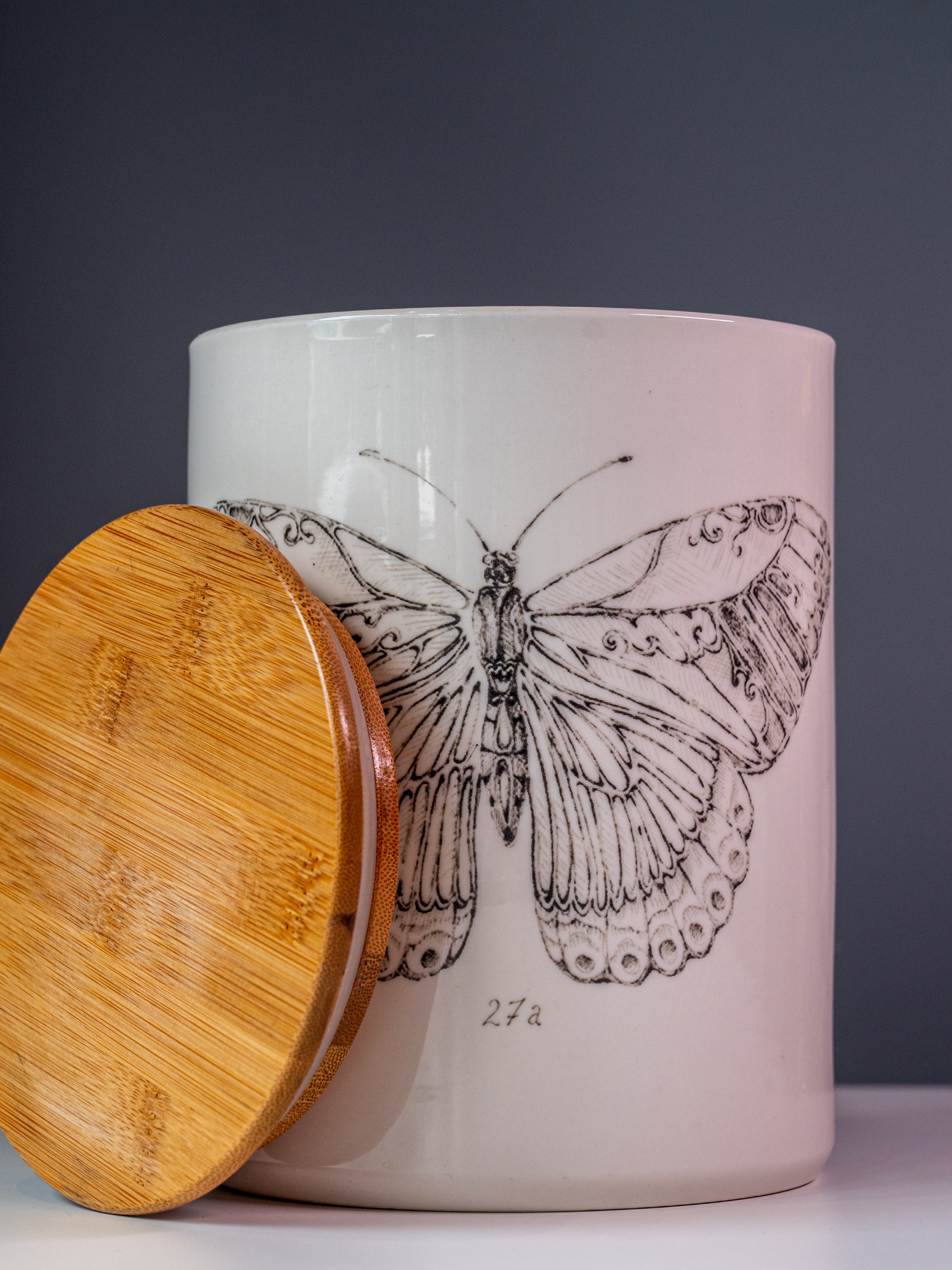 Daphne Stoneware Jar w/ Bamboo Lid & Butterfly
