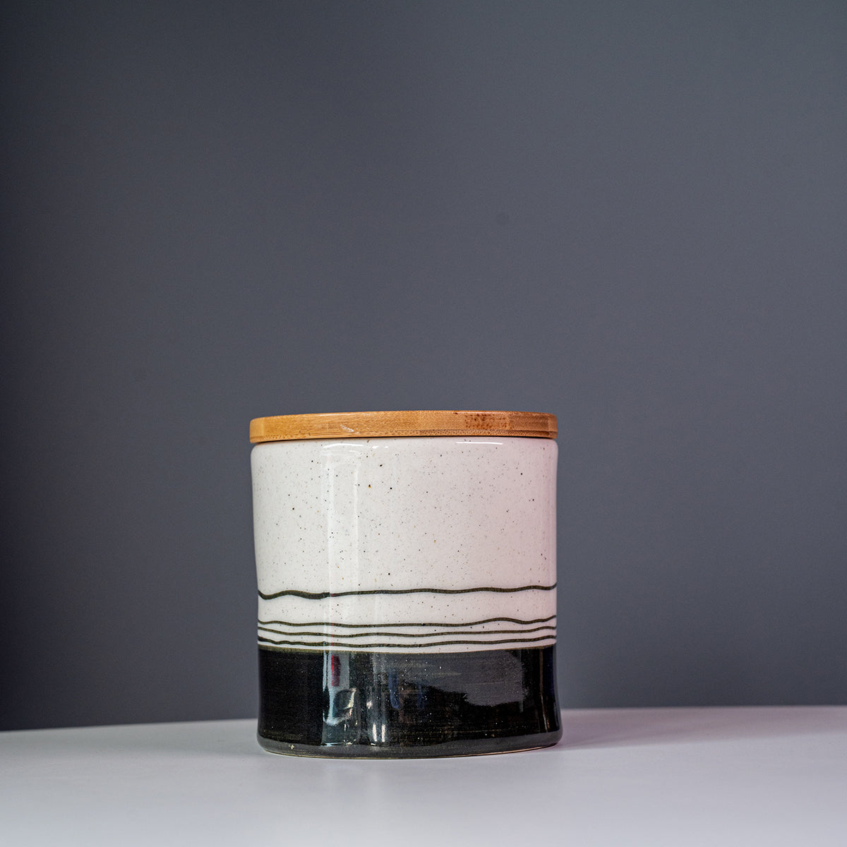 Hand-Painted Stoneware Canister White / Bamboo Lid