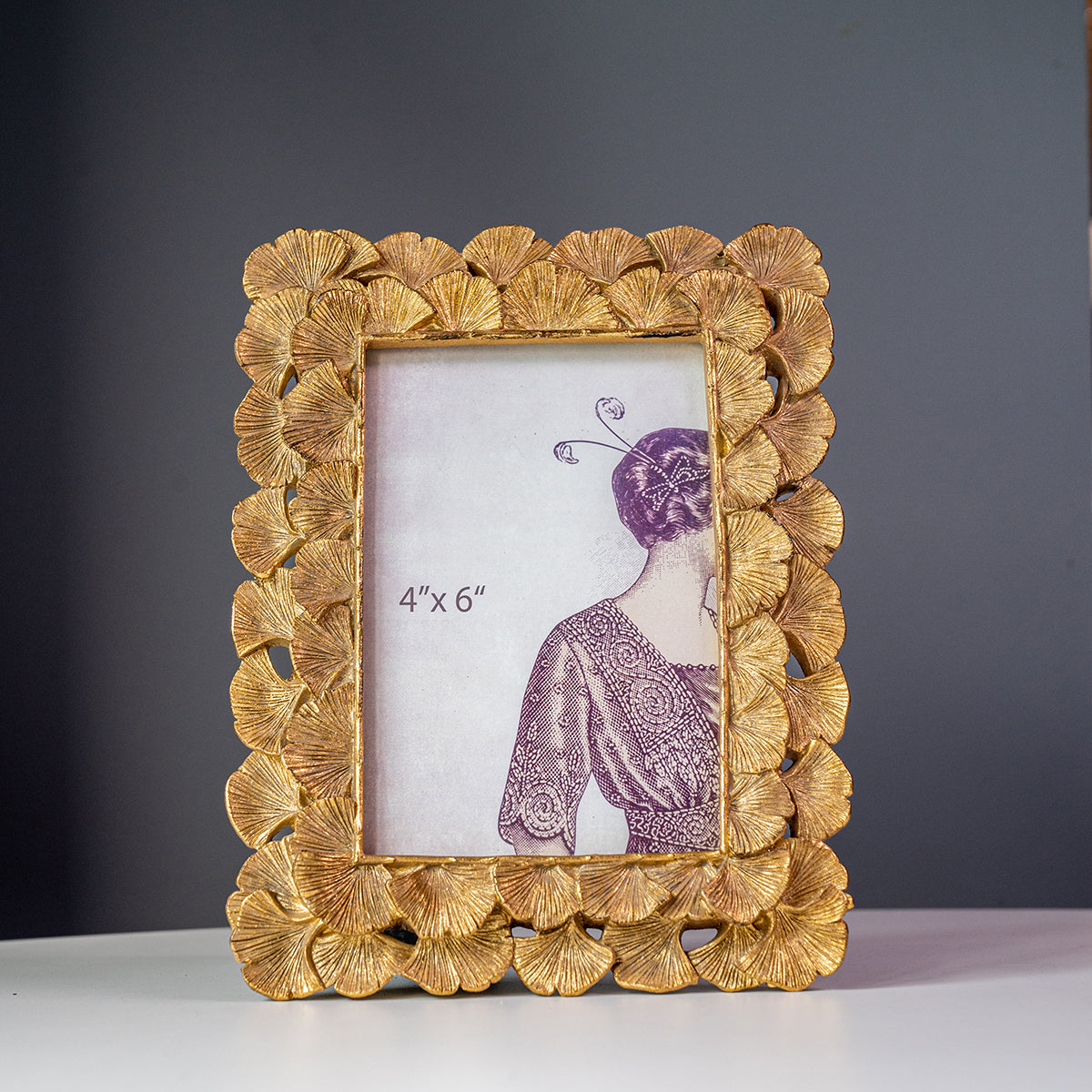 4" x 6" Resin Leaves Photo Frame, Gold