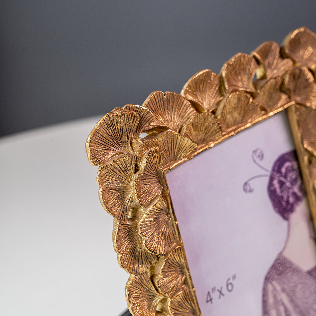 4" x 6" Resin Leaves Photo Frame, Gold