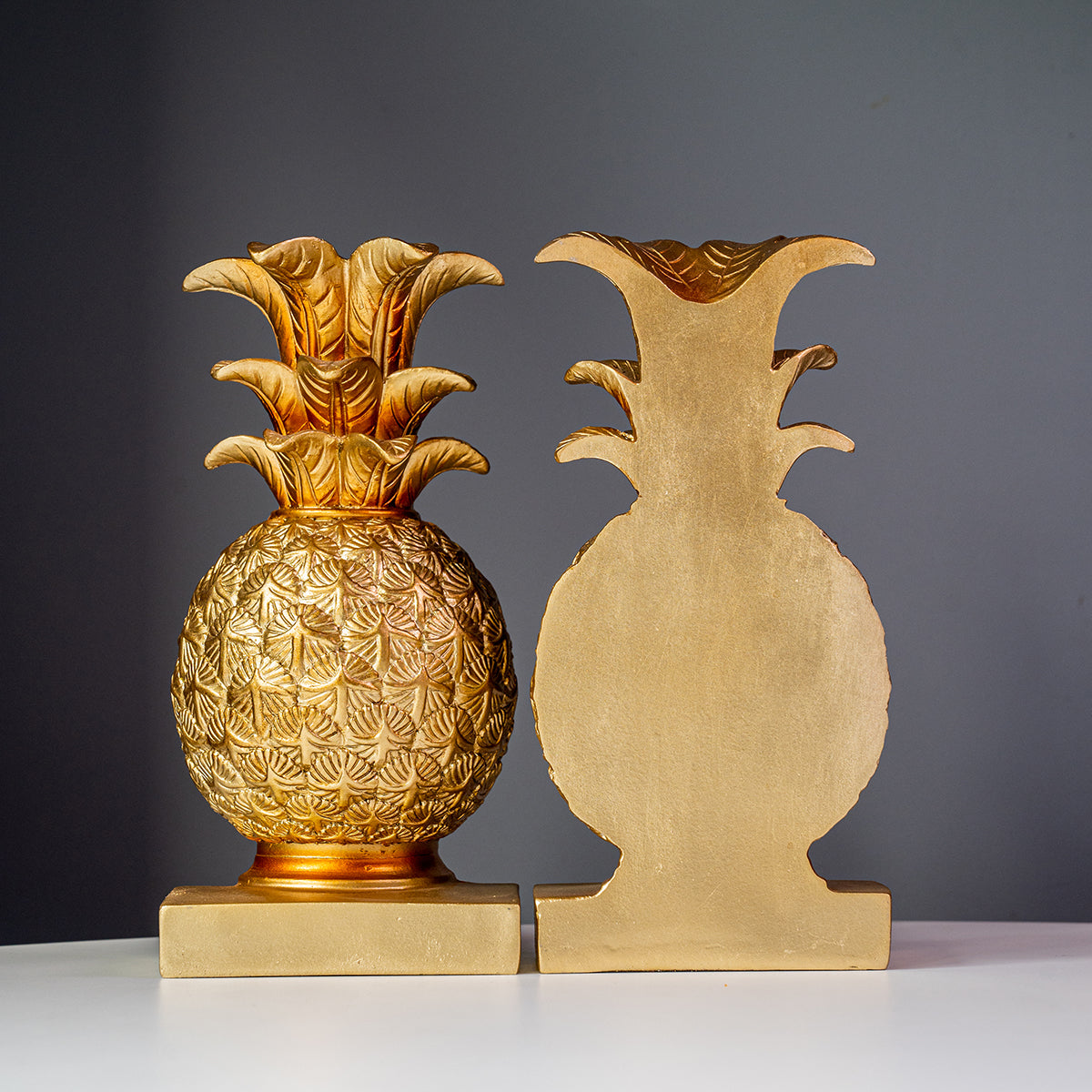 Resin Pineapple Bookends, Distressed Gold Finish, Set of 2