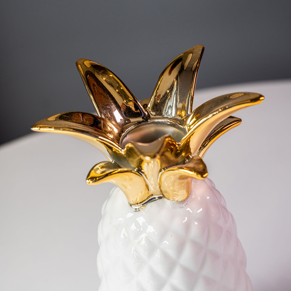 Stoneware Pineapple Vase, White / Gold Electroplated Finish
