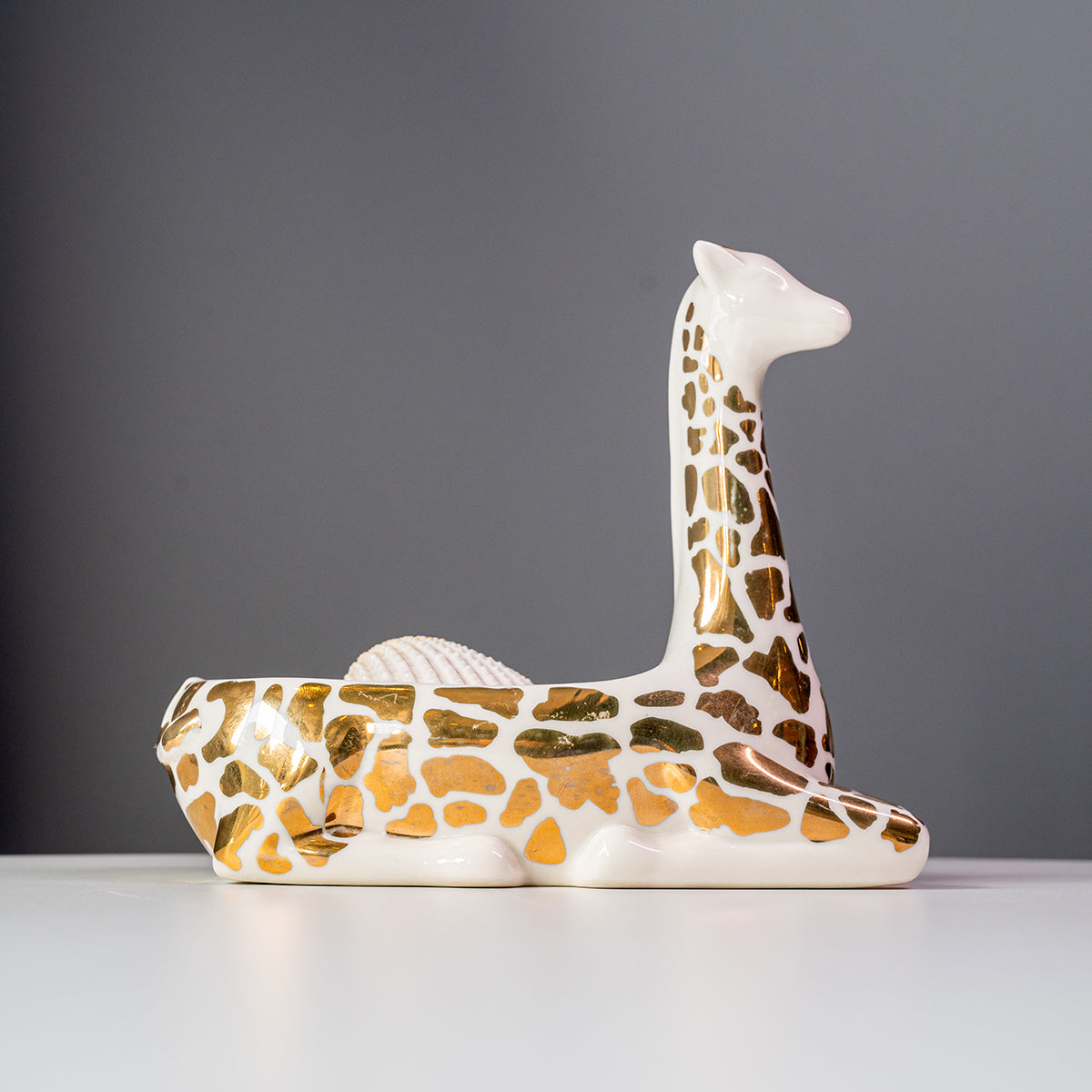 Stoneware Giraffe Shaped Soap Dish, Gold & White