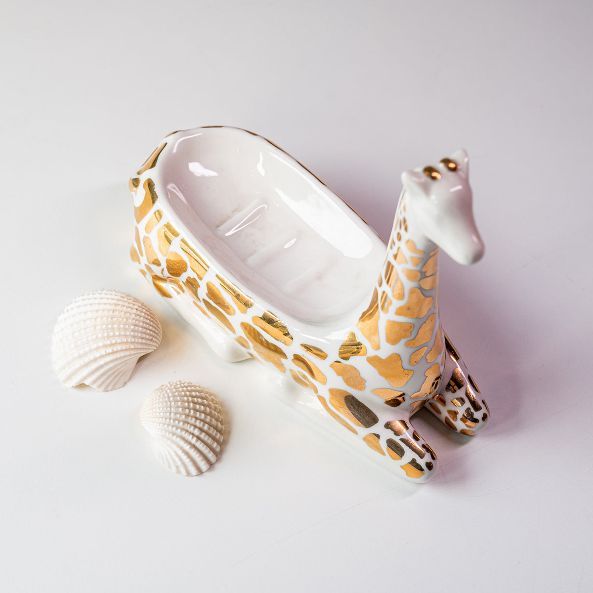 Stoneware Giraffe Shaped Soap Dish, Gold & White