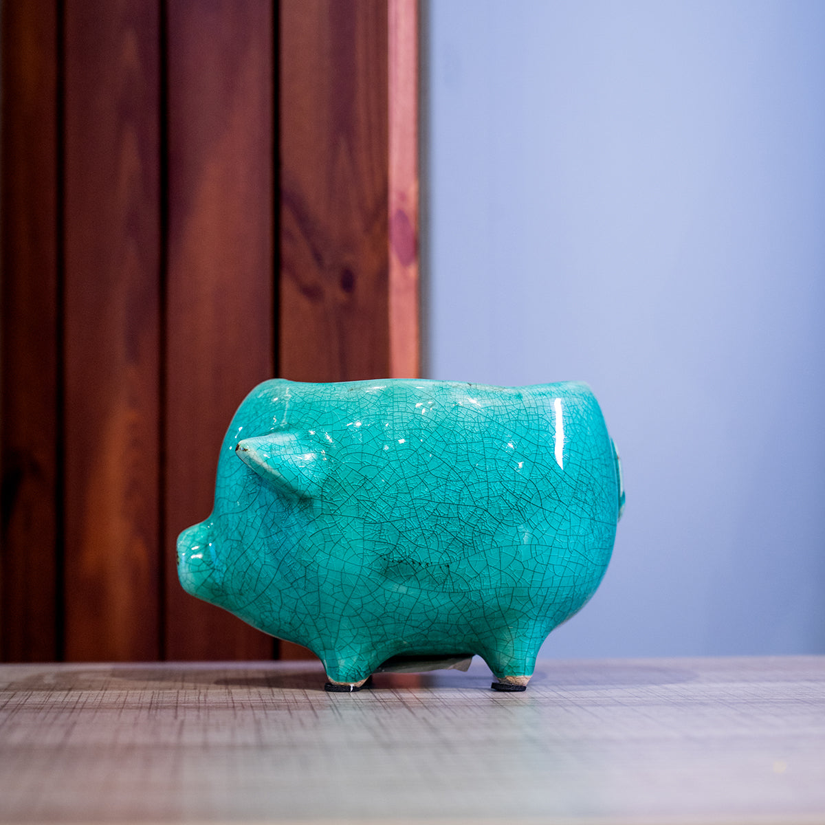 Terra Cotta Pig Planter, Blue