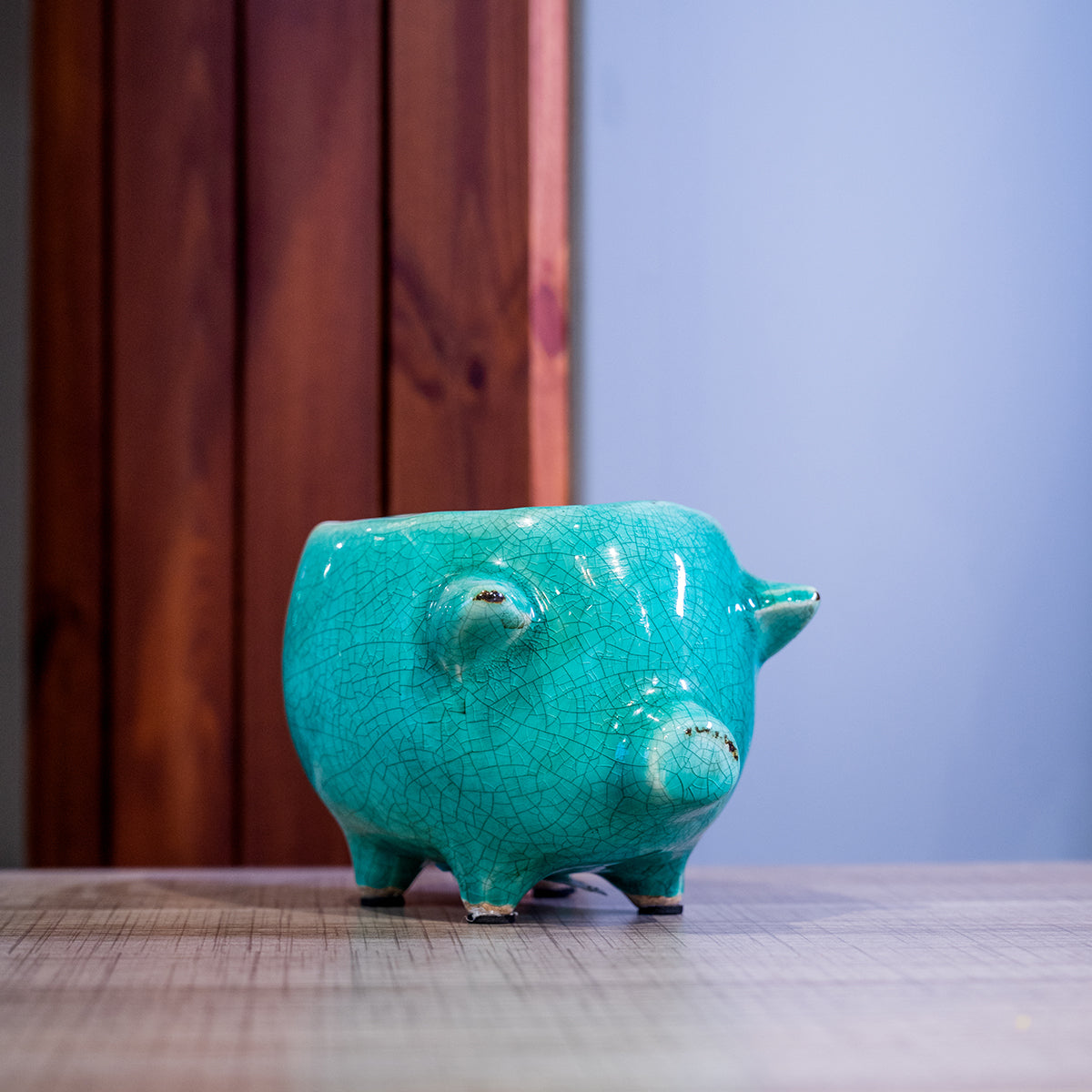 Terra Cotta Pig Planter, Blue