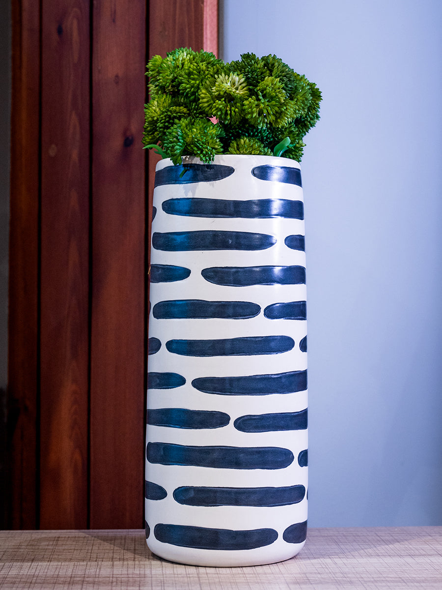 Dolomite Vase w/ Stripes, Black & White