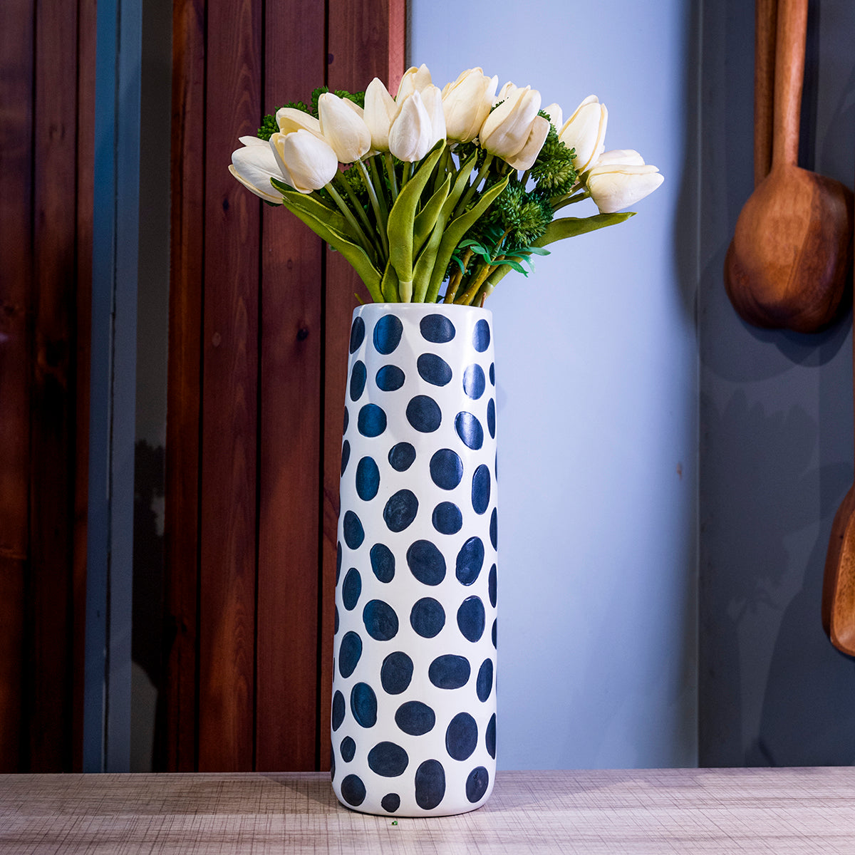 Dolomite Vase w/ Polka Dots, Black & White