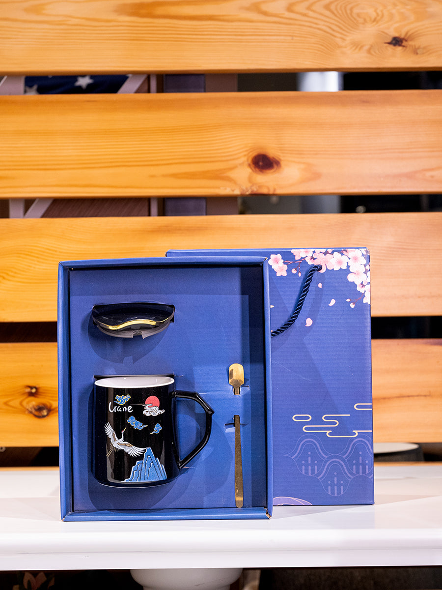 Ceramic Mug w/ Lid & Spoon in Color Box, Set of 3