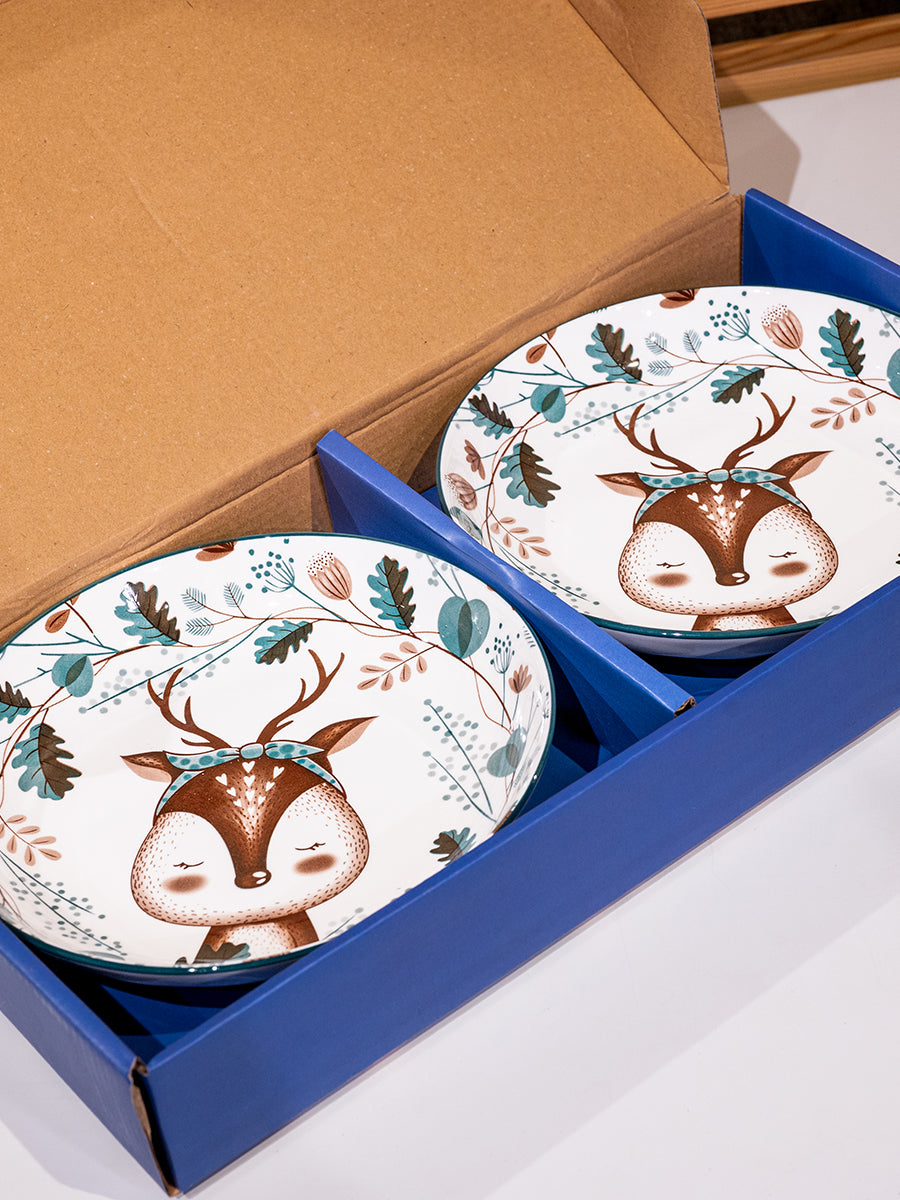 Ceramic Plates w/Deer in Color Box, Set of 2