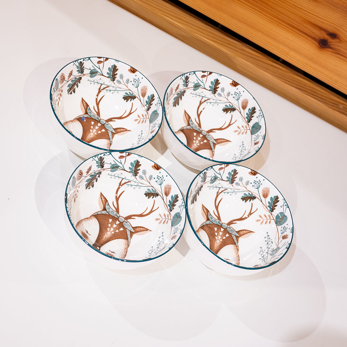 Ceramic Bowls w/Deer in Color Box, Set of 4