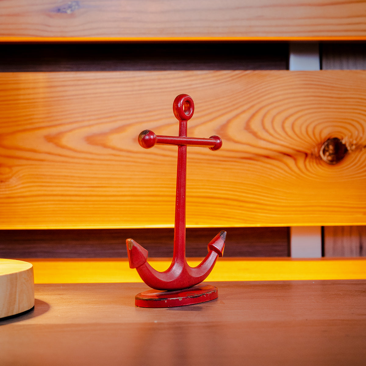 Pewter Anchor Shaped Ring Holder, Red