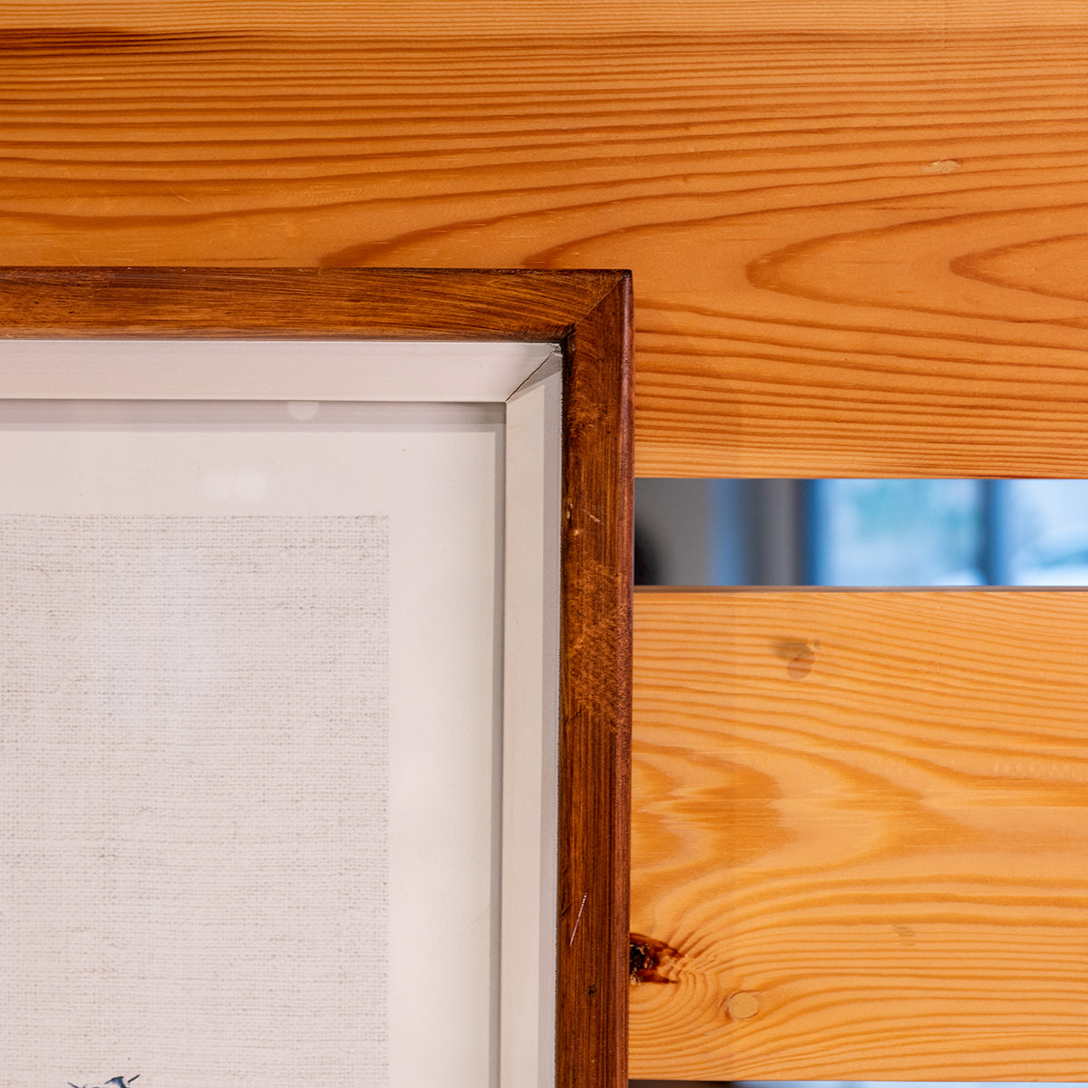 Fir Framed Wall Art w/ Cactus Image, Blue