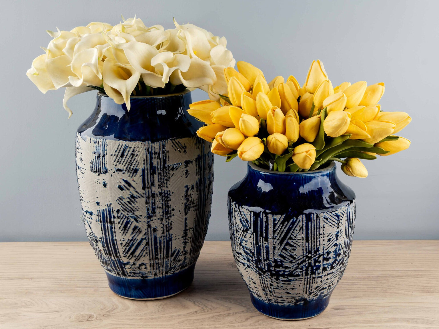 Terracotta Handmade Vase, Blue, Small
