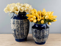 Terracotta Handmade Vase, Blue, Large