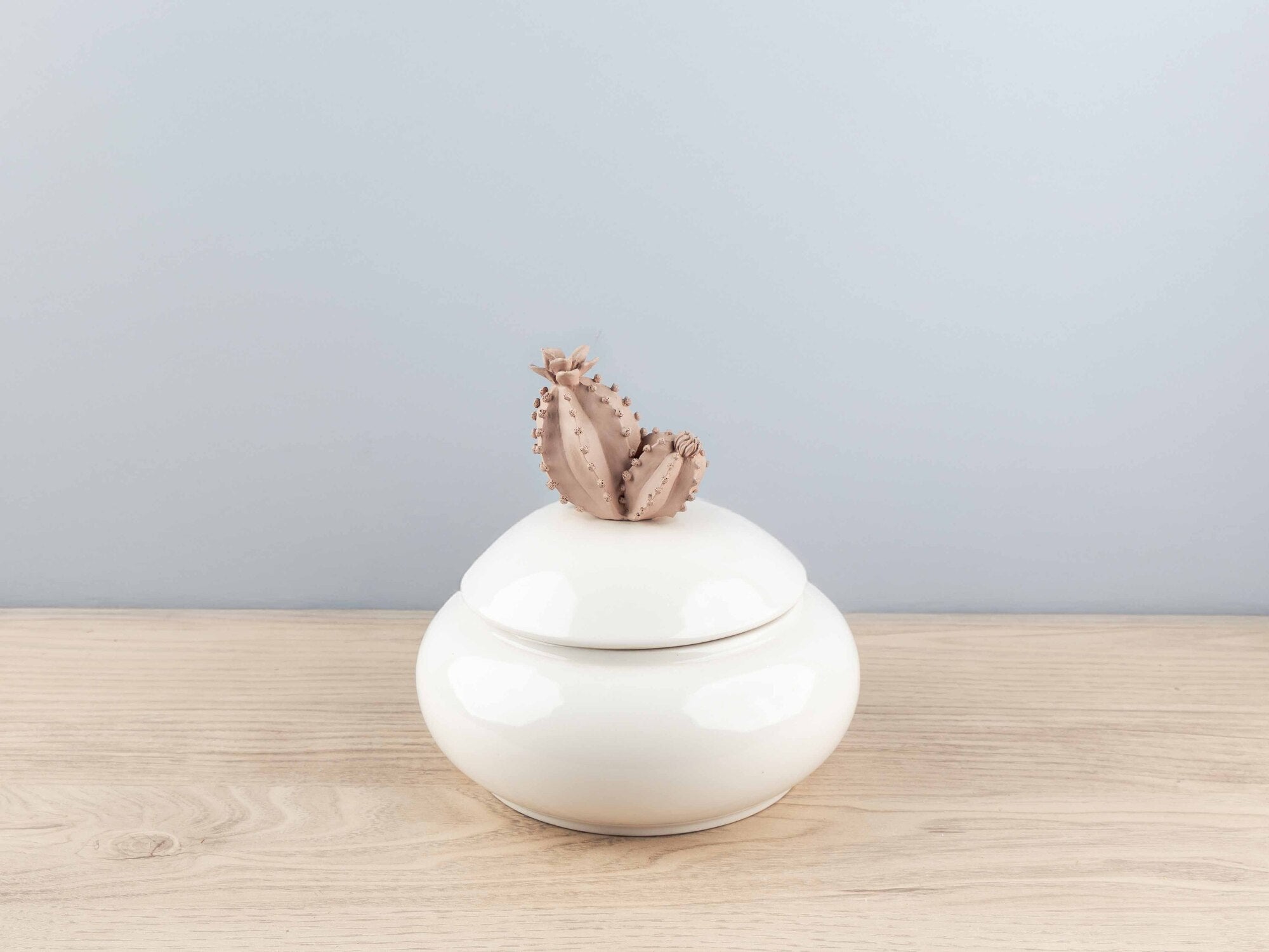 Large Resin & Porcelain Jar w/ Cactus Lid, Pink