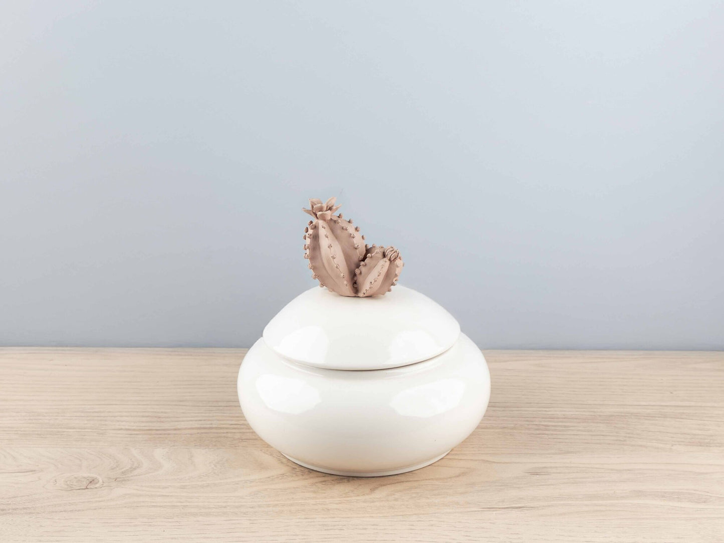 Large Resin & Porcelain Jar w/ Cactus Lid, Pink
