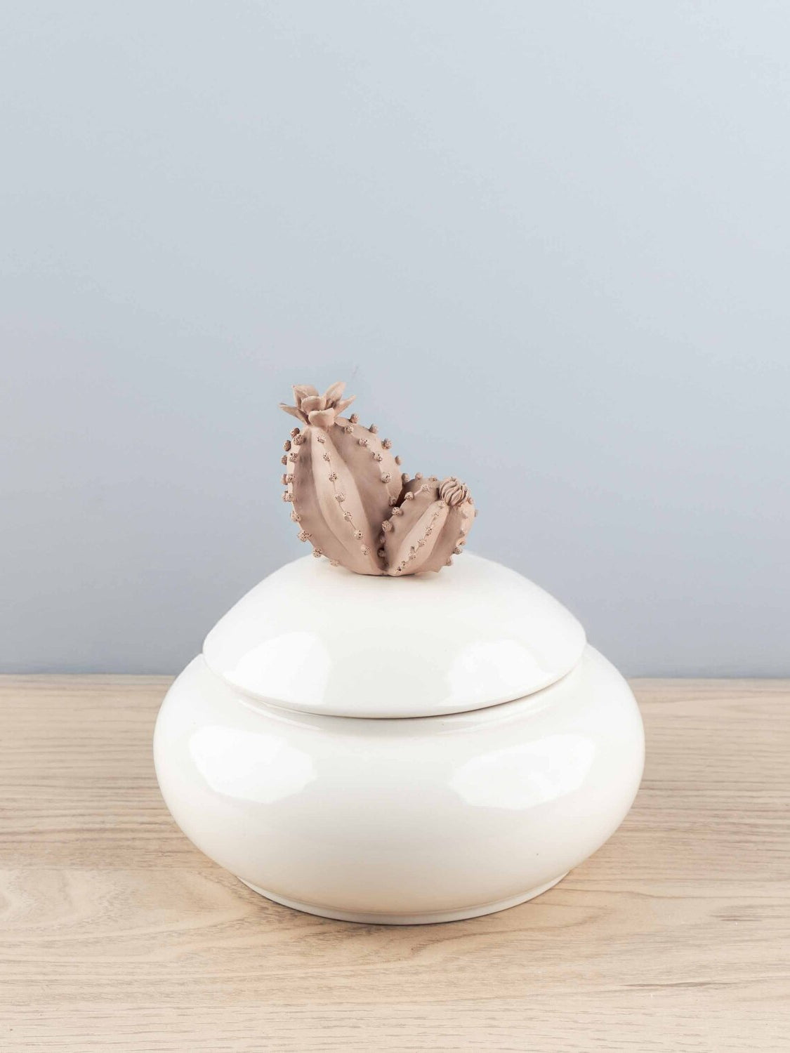 Large Resin & Porcelain Jar w/ Cactus Lid, Pink