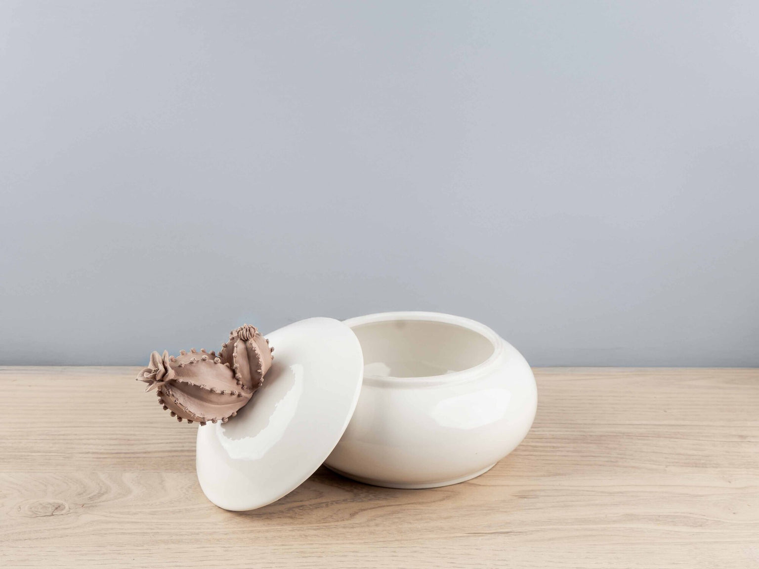 Large Resin &amp; Porcelain Jar w/ Cactus Lid, Pink