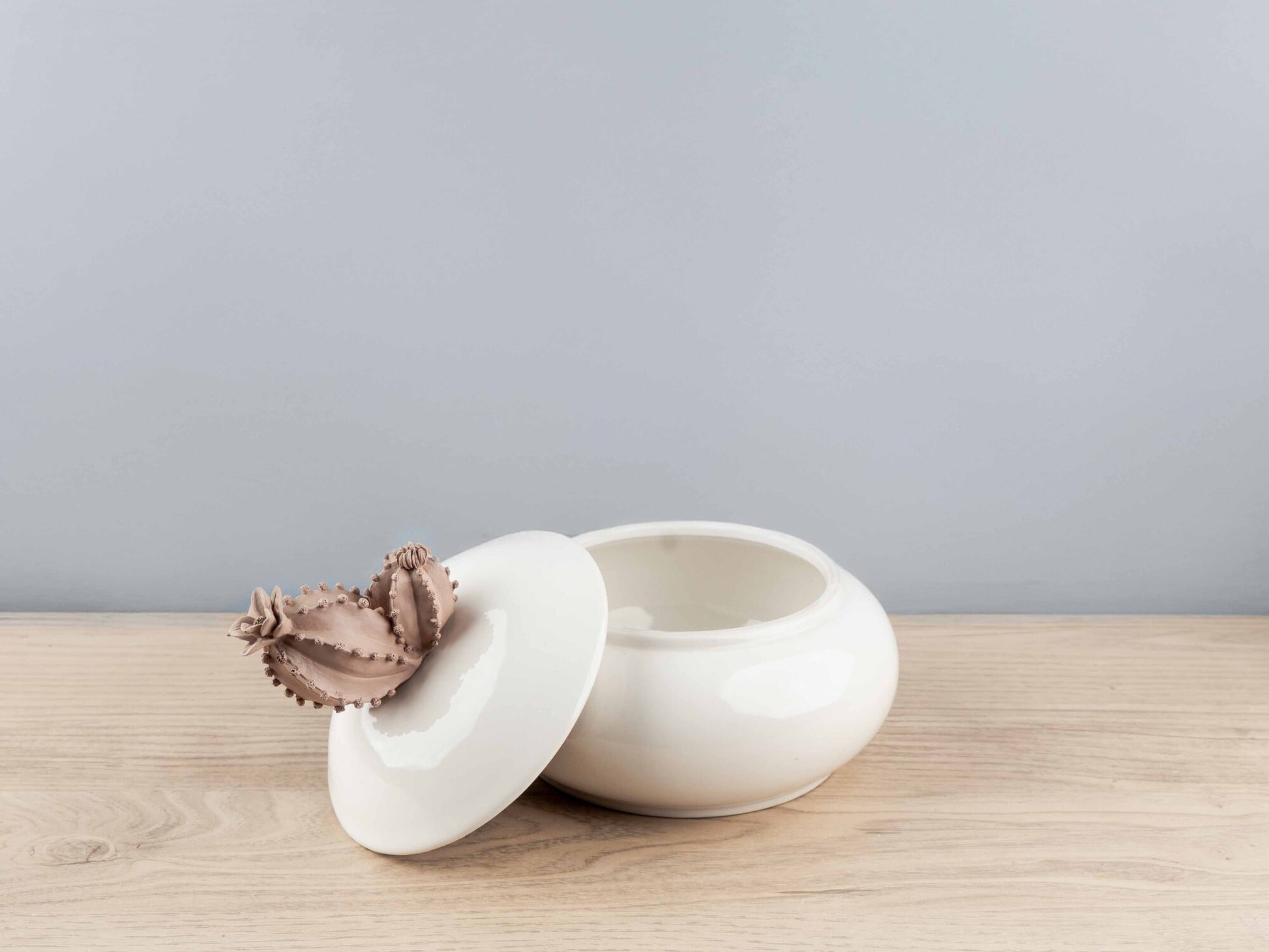 Large Resin &amp; Porcelain Jar w/ Cactus Lid, Pink