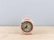 Metal & Glass Table Clock w/ Bird, Pink