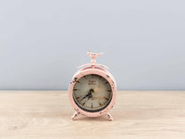 Metal &amp; Glass Table Clock w/ Bird, Pink