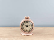 Pewter Table Clock W/ Birds, Pink