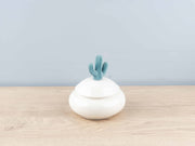 Small Resin & Porcelain Jar w/ Cactus Lid, Light Blue