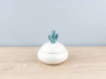 Small Resin &amp; Porcelain Jar w/ Cactus Lid, Light Blue