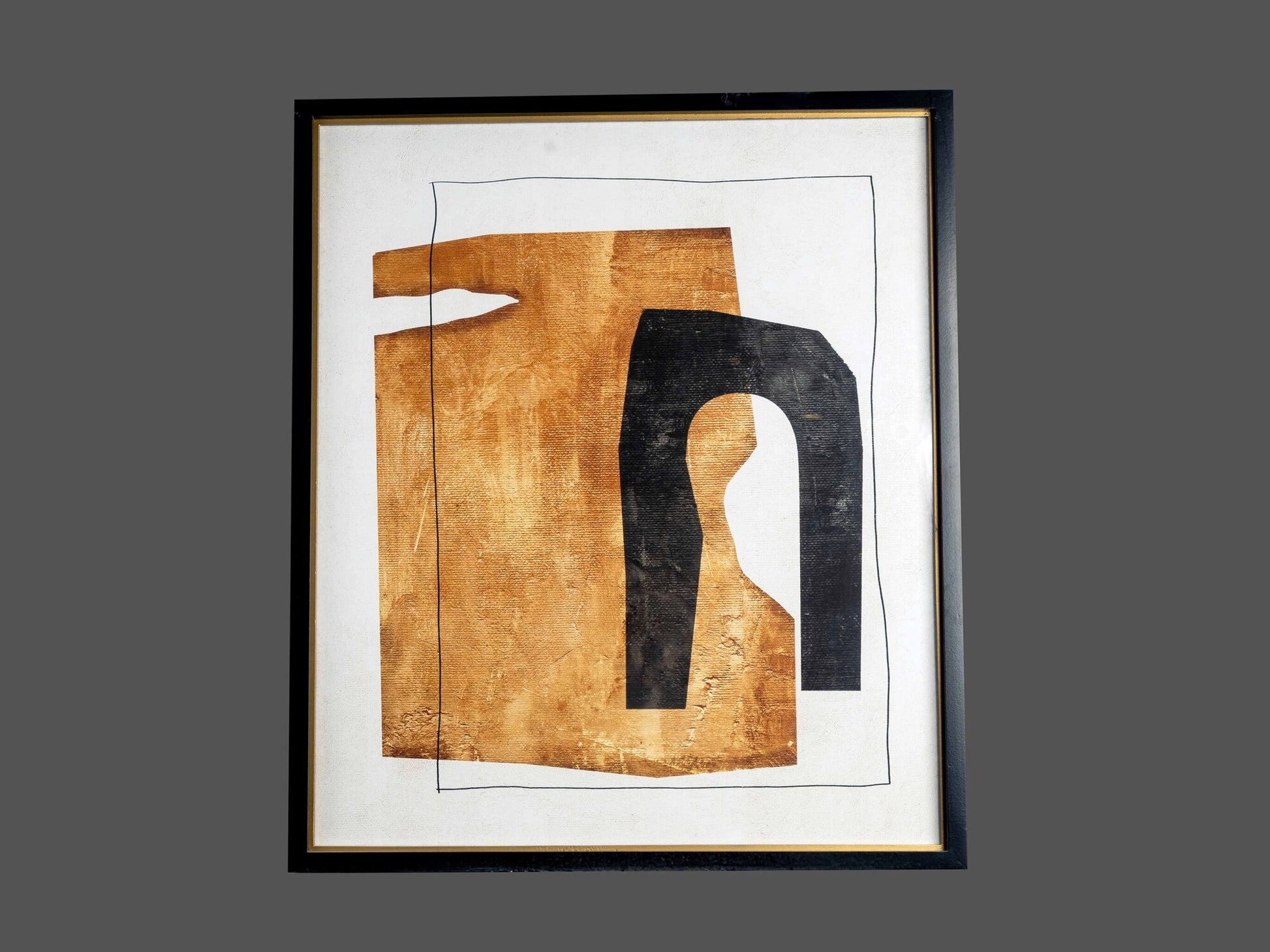Fir Framed Wall Art w/ Abstract, Gold &amp; Black, Style 2