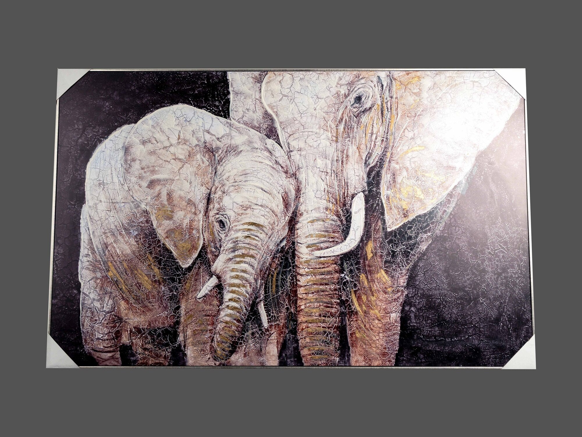 Canvas Hand-Painted Elephant Wall Art w/ Gold Foil Finish