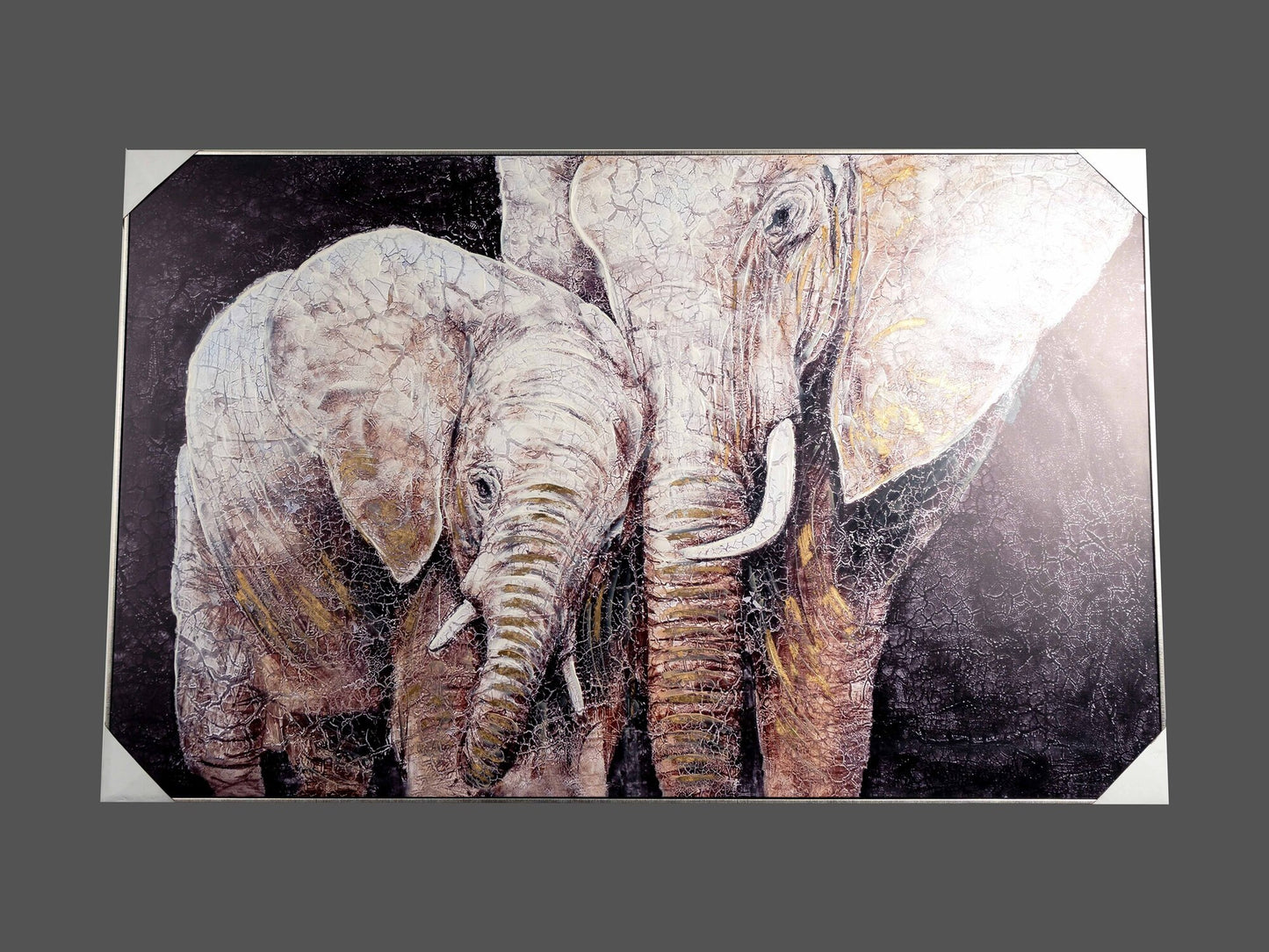 Canvas Hand-Painted Elephant Wall Art w/ Gold Foil Finish