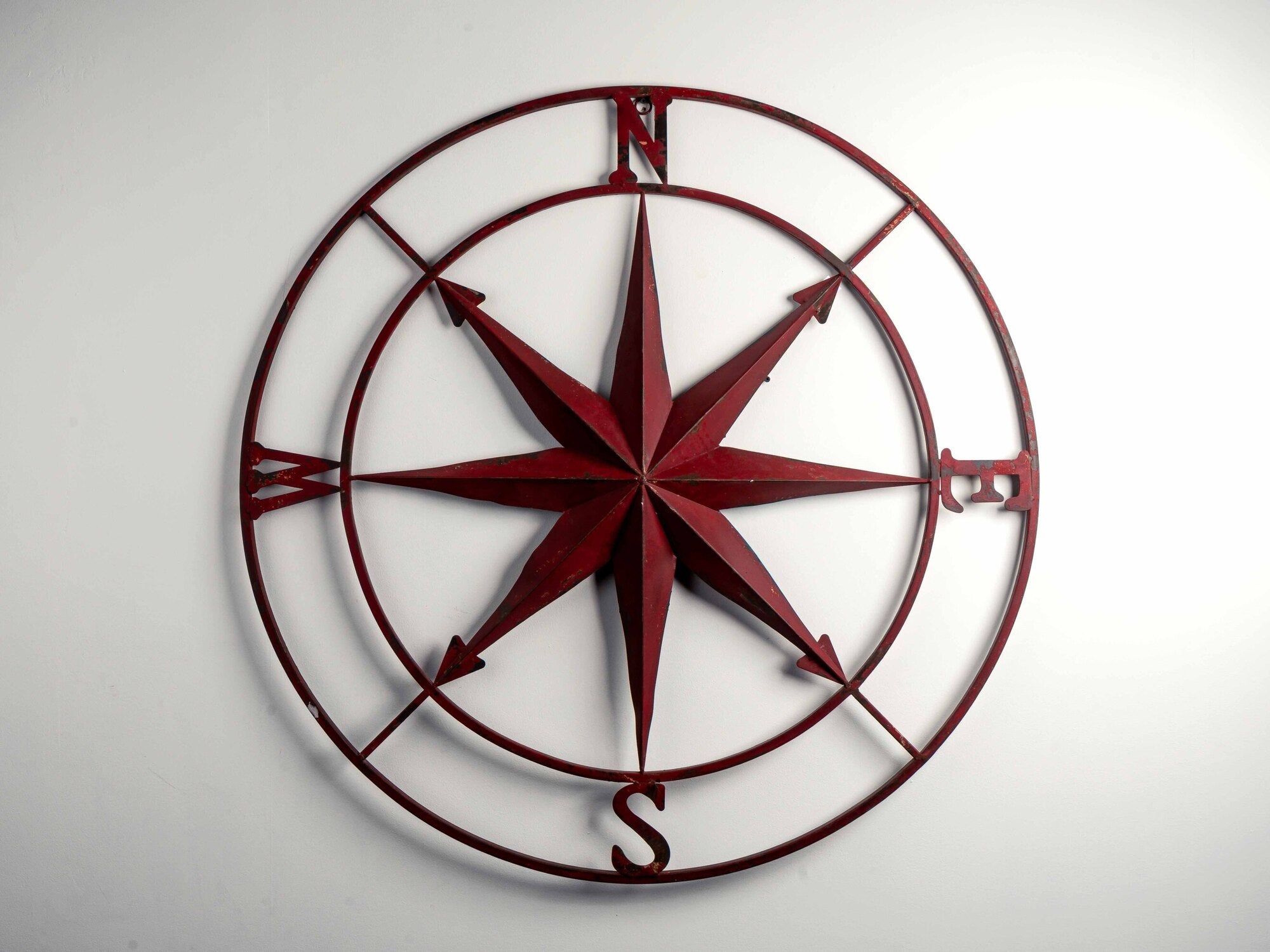Metal Compass Wall Décor, Distressed Red