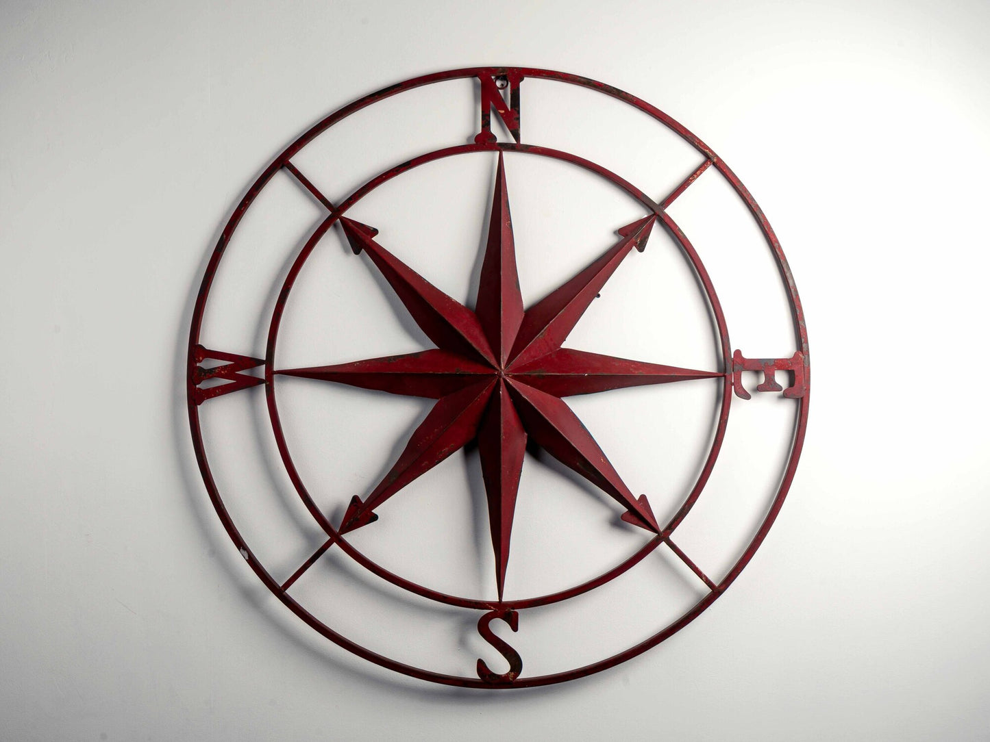 Metal Compass Wall Décor, Distressed Red