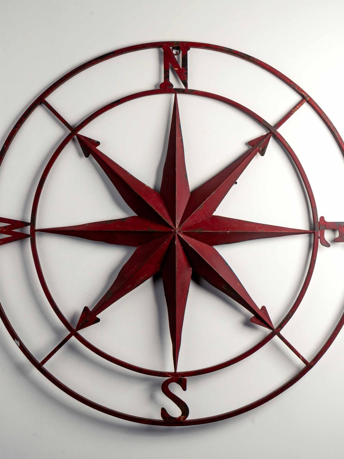 Metal Compass Wall Décor, Distressed Red