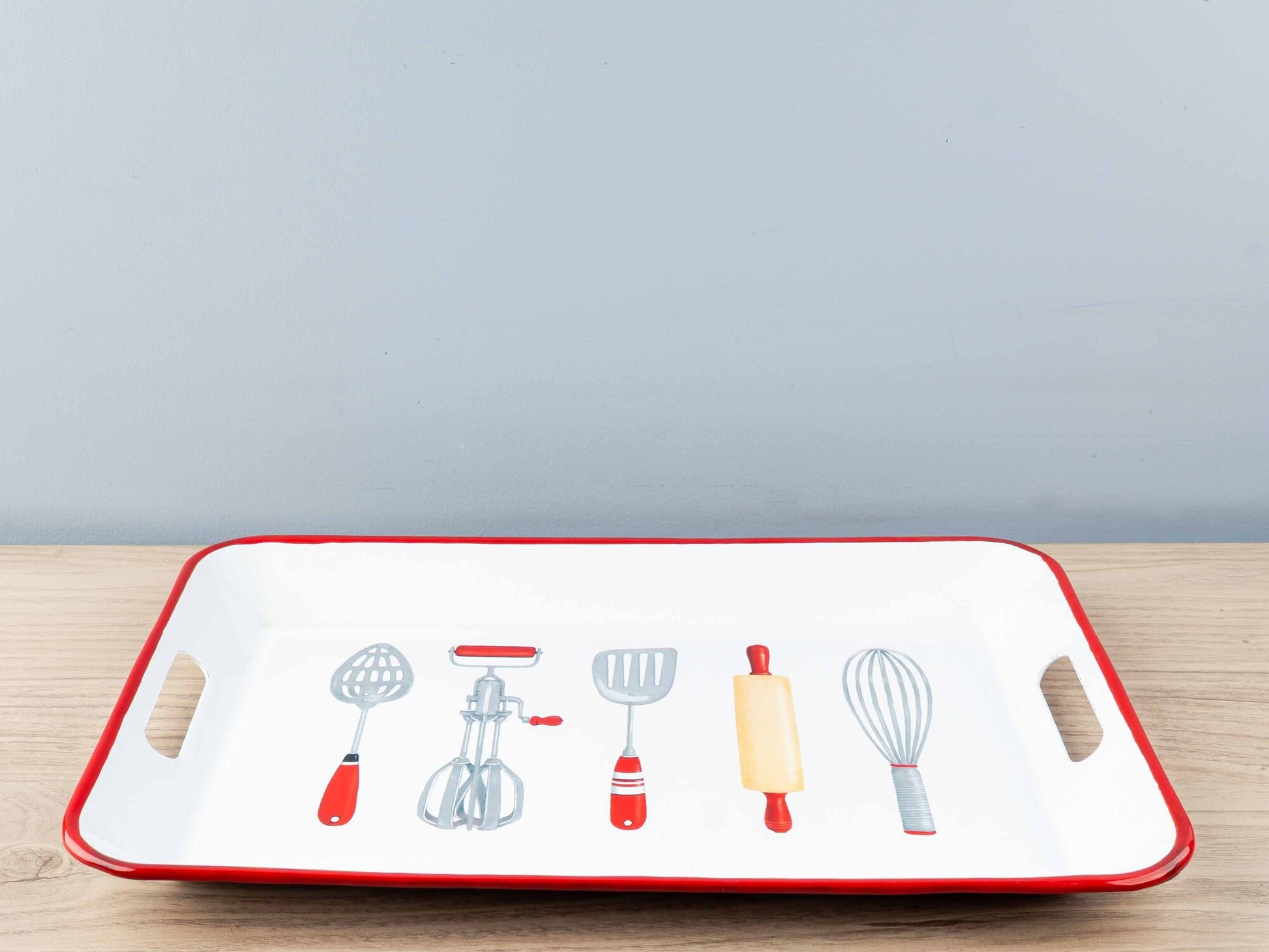 Mary Enameled Tray w/ Utensils &amp; Handles (c)